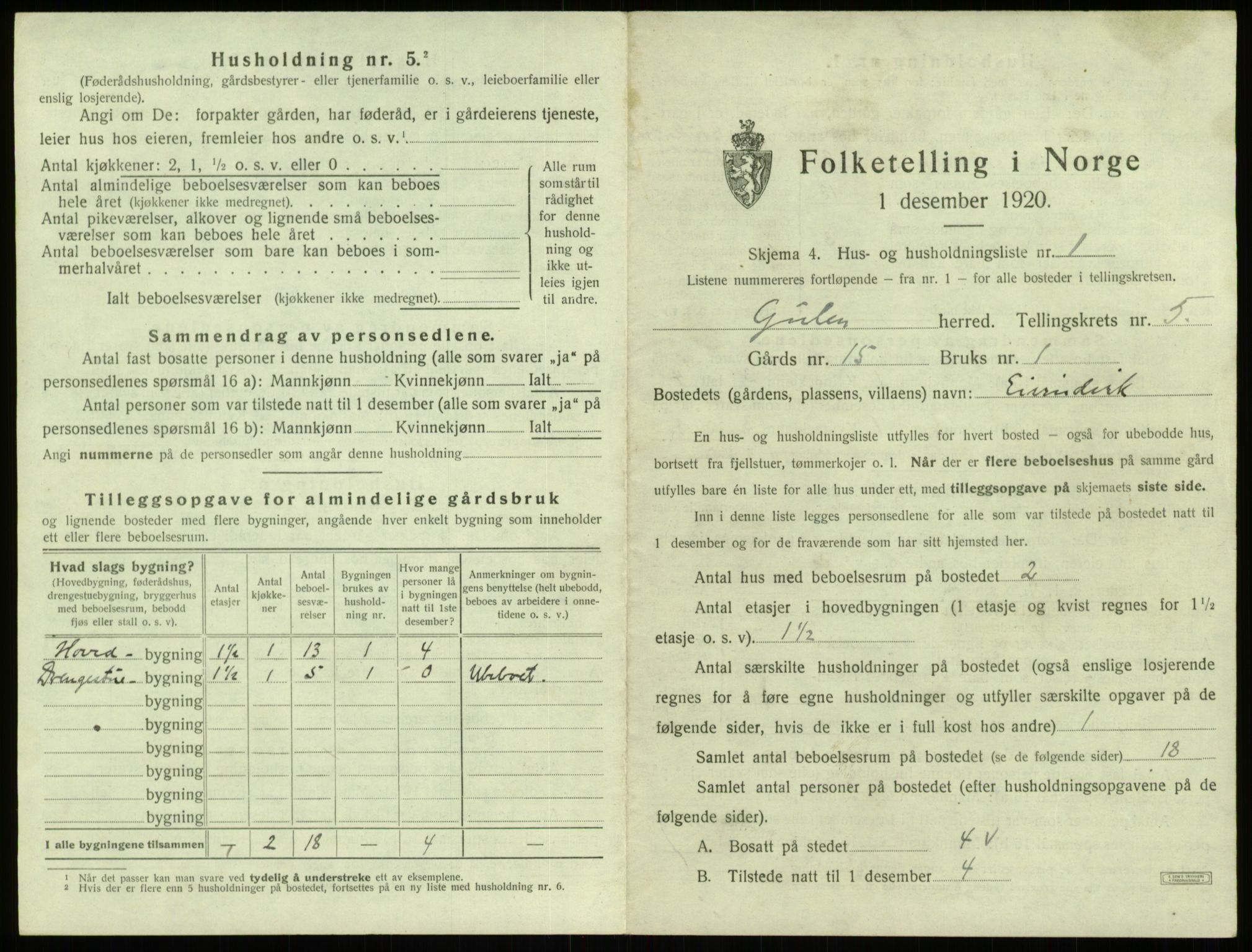 SAB, 1920 census for Gulen, 1920, p. 224