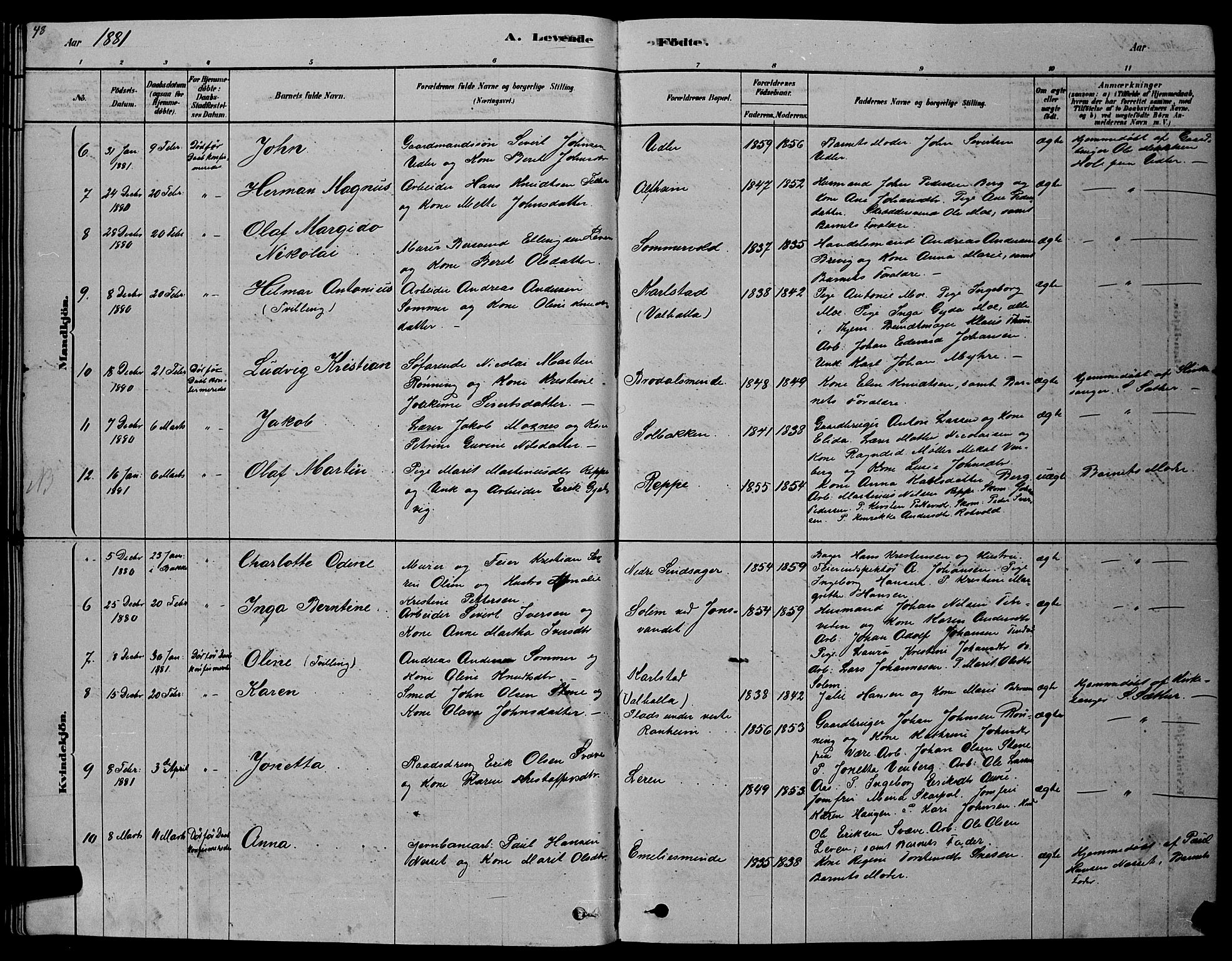 Ministerialprotokoller, klokkerbøker og fødselsregistre - Sør-Trøndelag, SAT/A-1456/606/L0312: Parish register (copy) no. 606C08, 1878-1894, p. 48