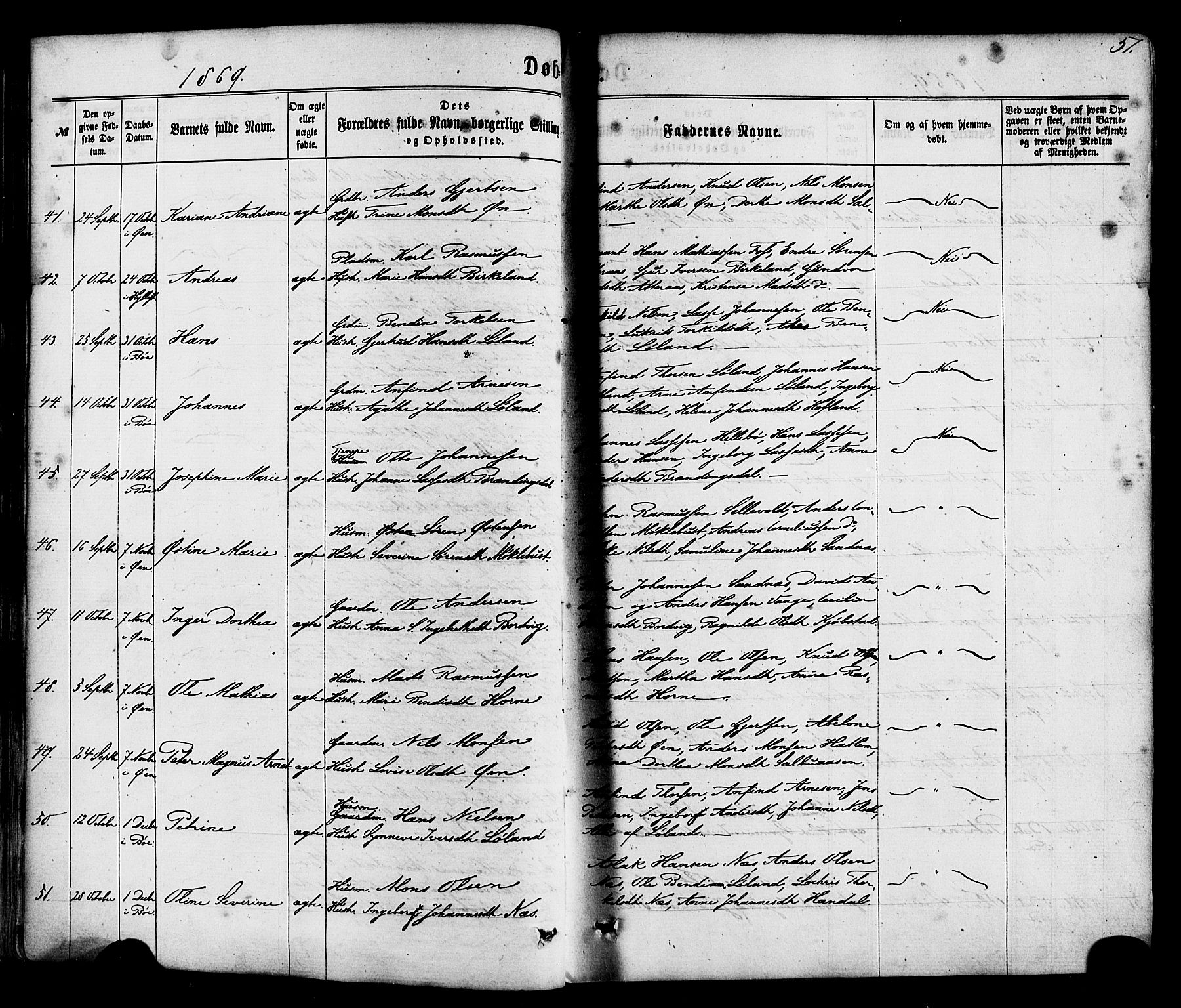 Hyllestad sokneprestembete, AV/SAB-A-80401: Parish register (official) no. A 1, 1861-1886, p. 51