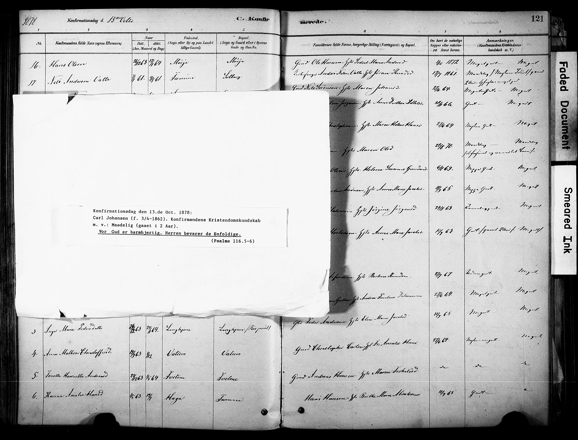 Brunlanes kirkebøker, AV/SAKO-A-342/F/Fc/L0001: Parish register (official) no. III 1, 1878-1899, p. 121