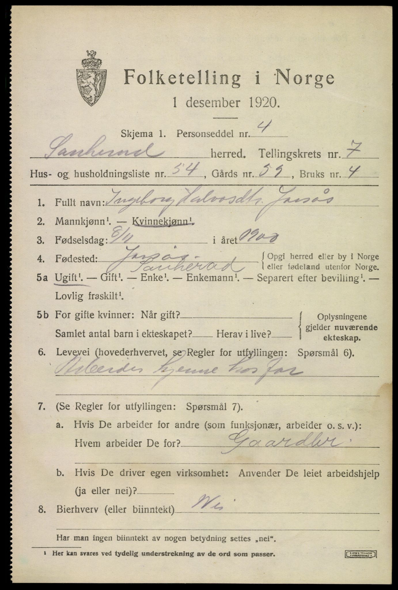 SAKO, 1920 census for Sauherad, 1920, p. 6141