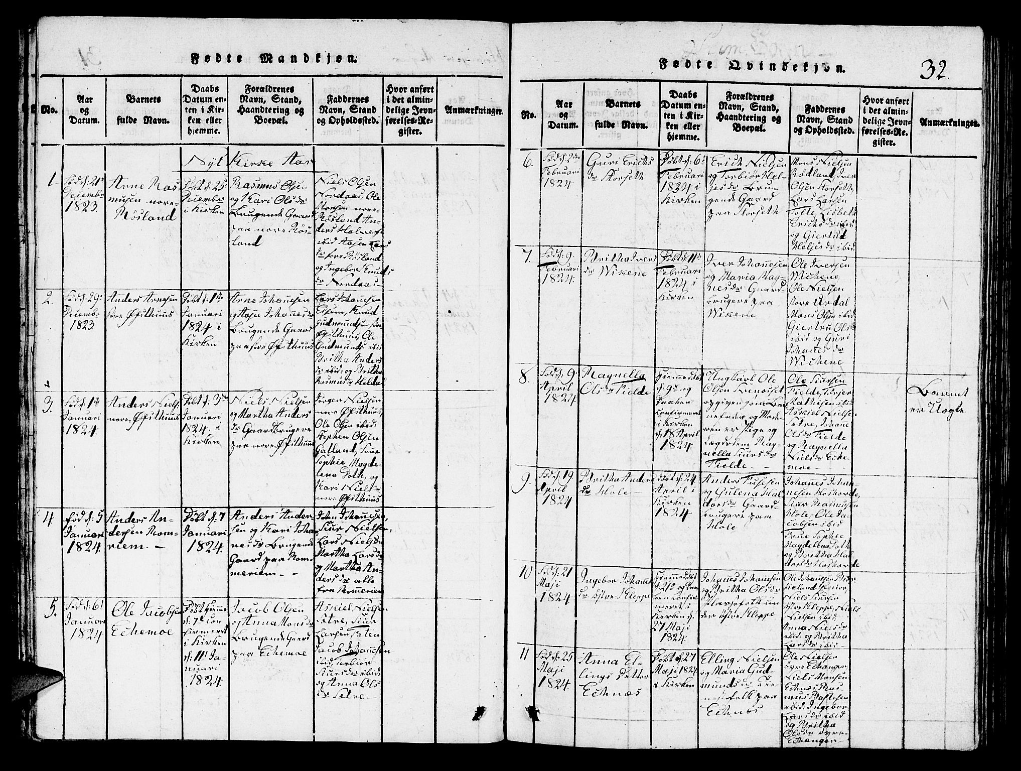 Hosanger sokneprestembete, AV/SAB-A-75801/H/Hab: Parish register (copy) no. A 1 /1, 1816-1856, p. 32