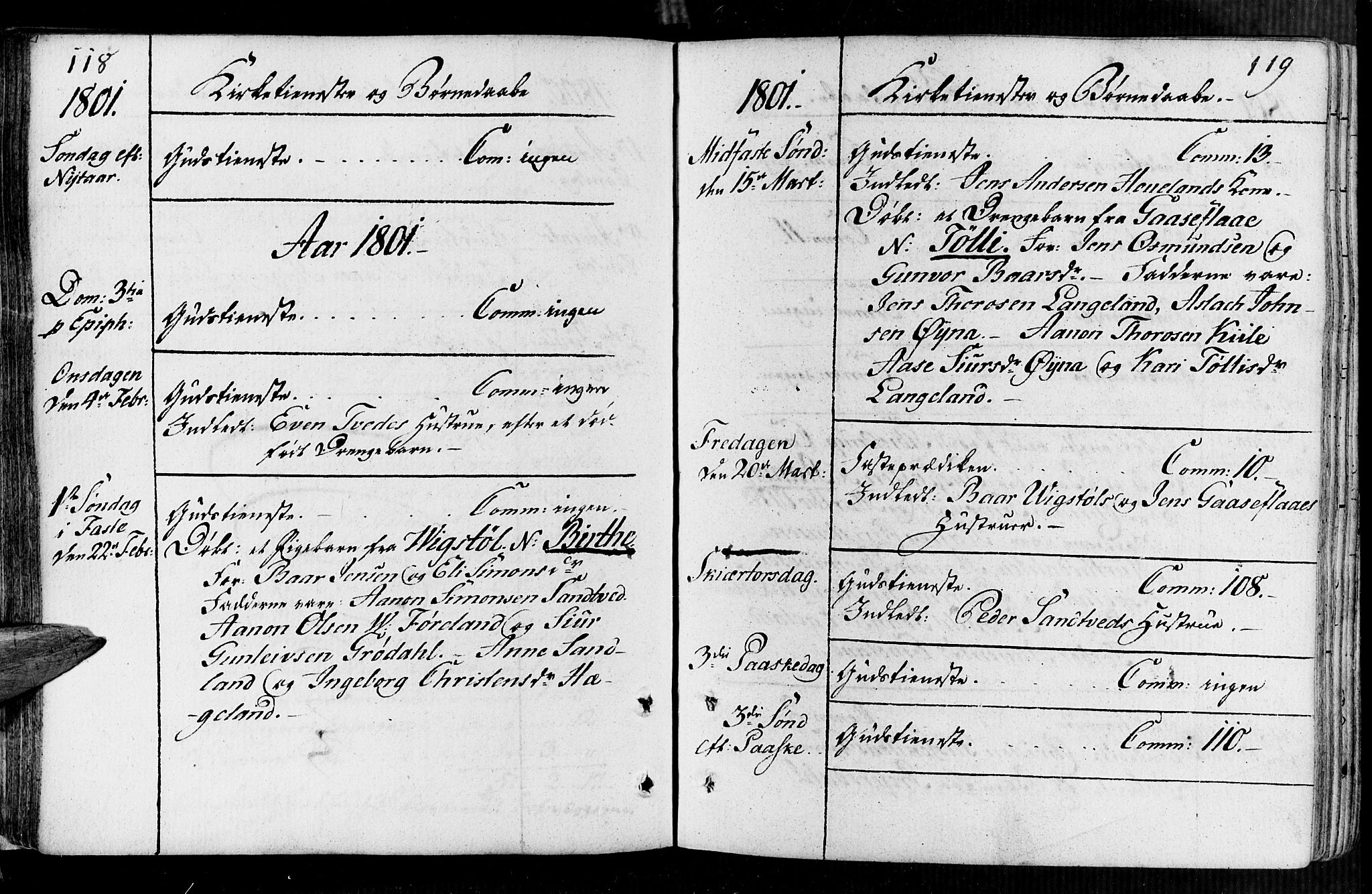 Vennesla sokneprestkontor, AV/SAK-1111-0045/Fa/Faa/L0002: Parish register (official) no. A 2, 1785-1834, p. 118-119