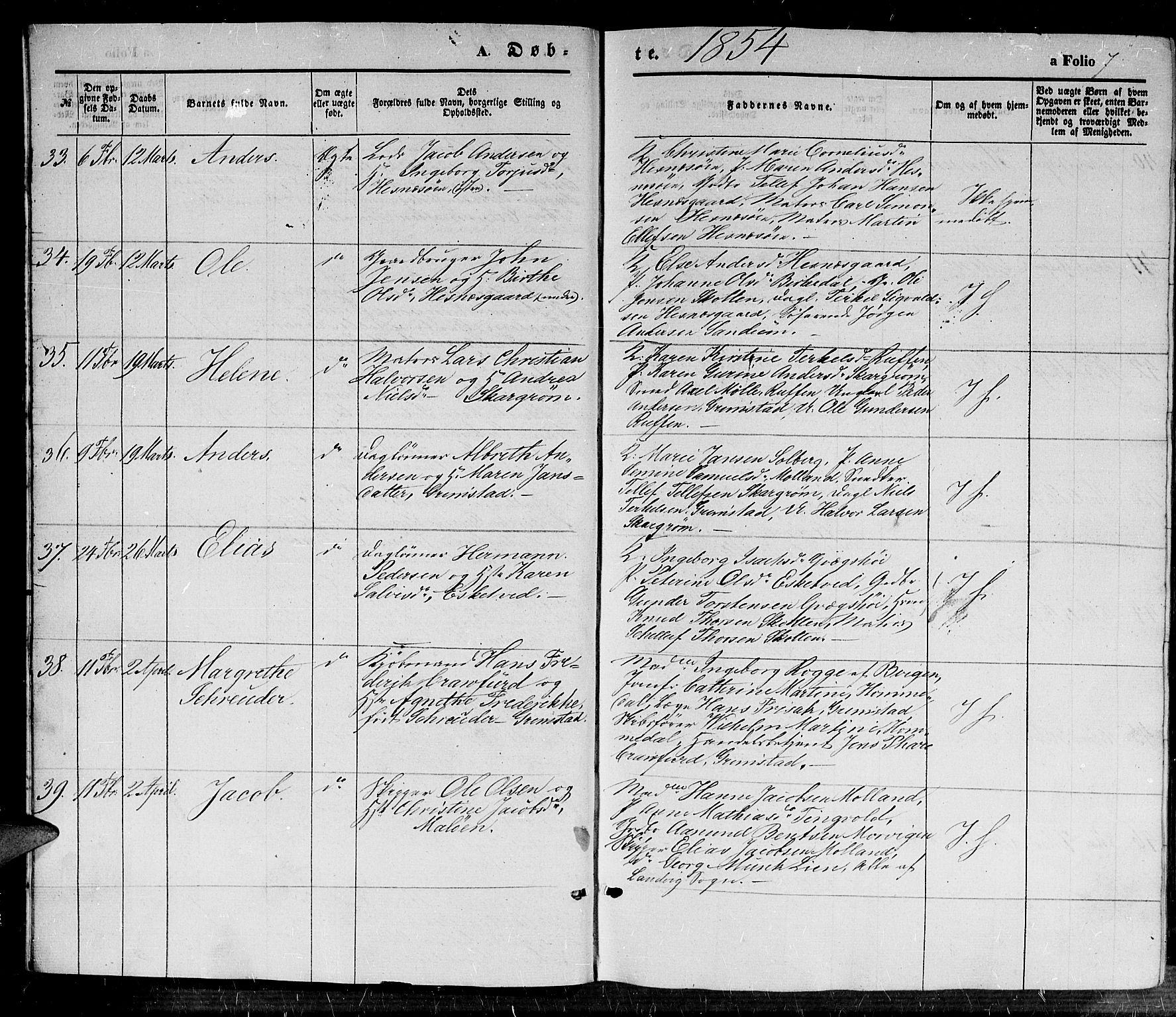 Fjære sokneprestkontor, AV/SAK-1111-0011/F/Fb/L0008: Parish register (copy) no. B 8, 1854-1867, p. 7