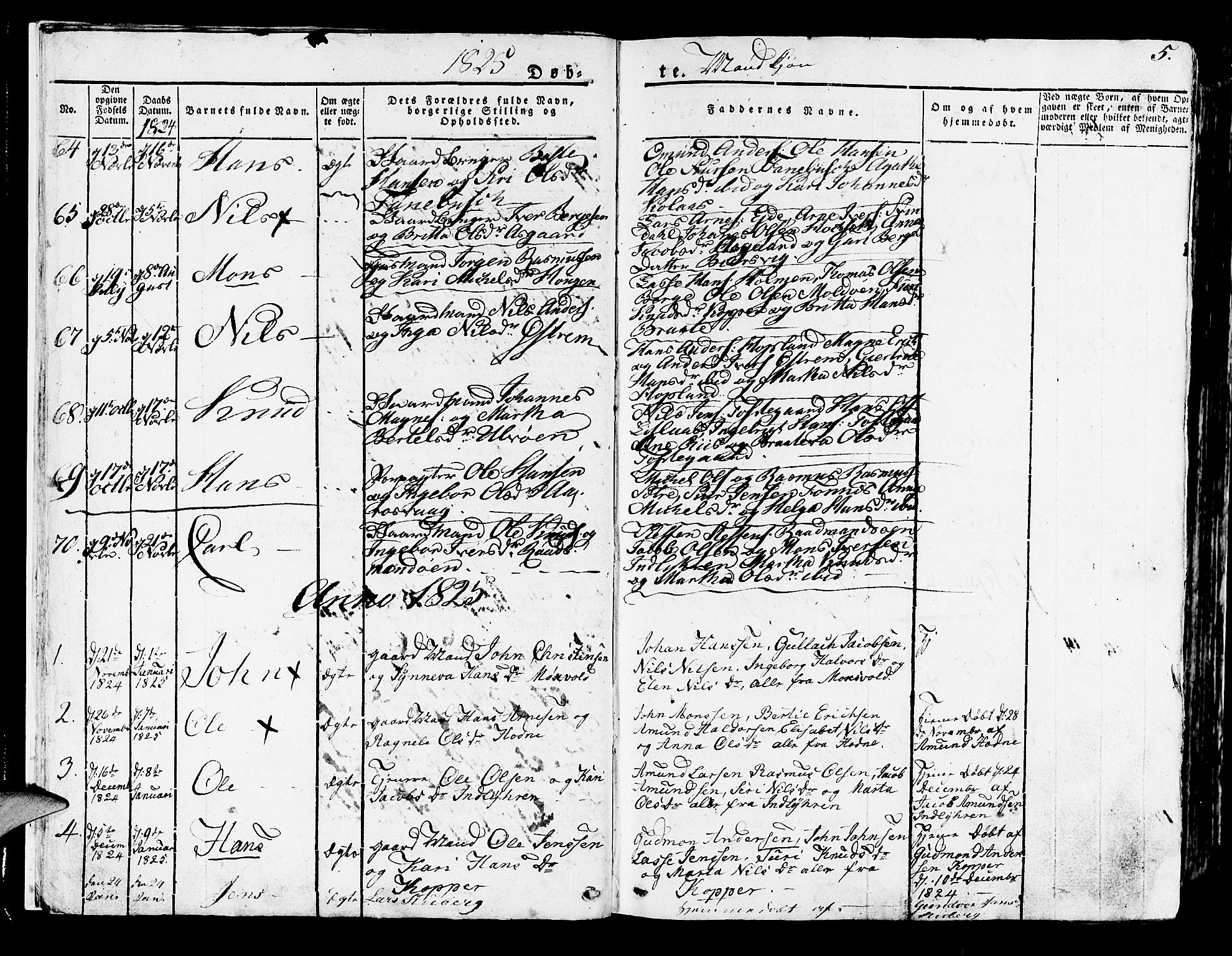 Lindås Sokneprestembete, SAB/A-76701/H/Haa: Parish register (official) no. A 8, 1823-1836, p. 5