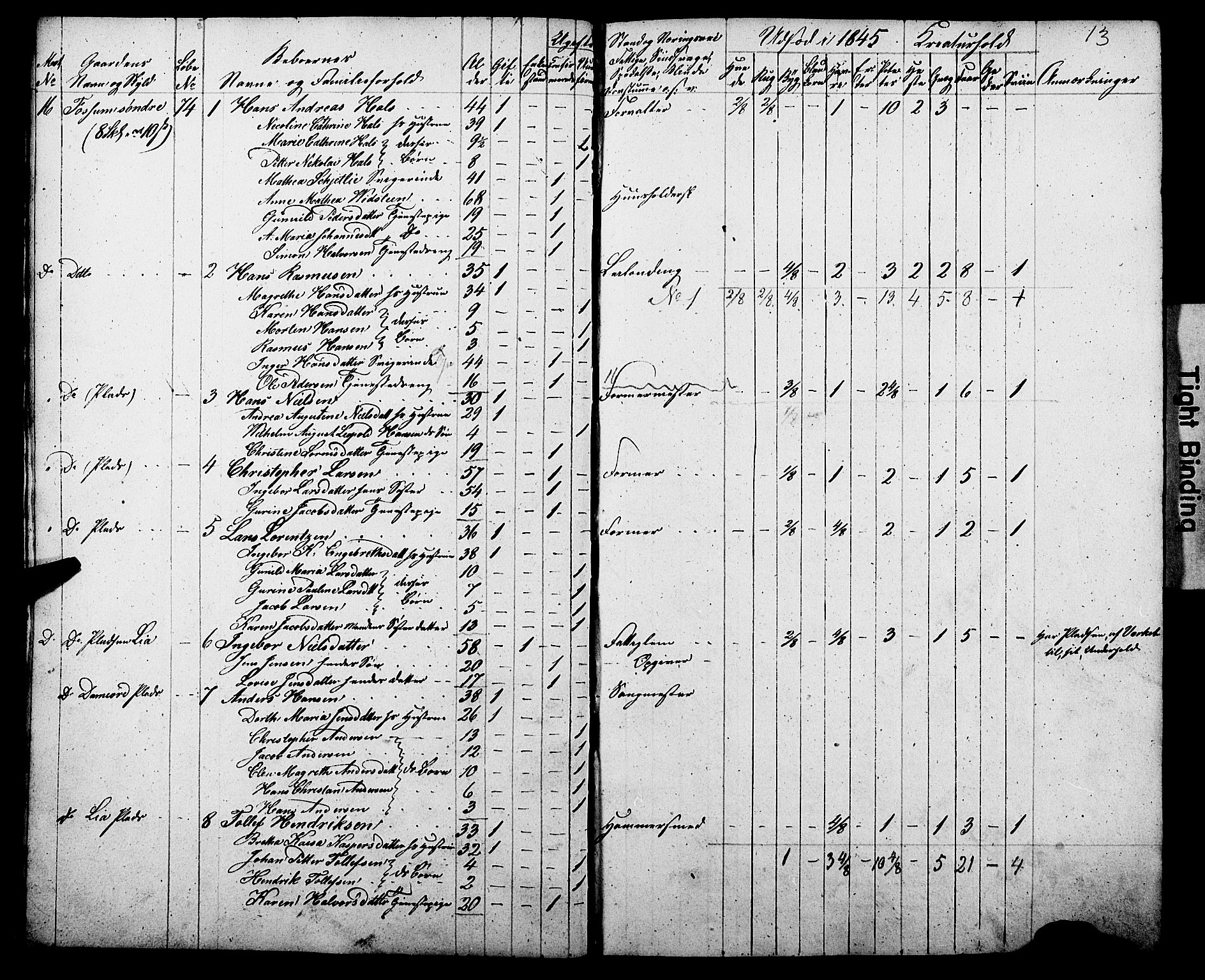 , Census 1845 for Gjerpen, 1845, p. 13