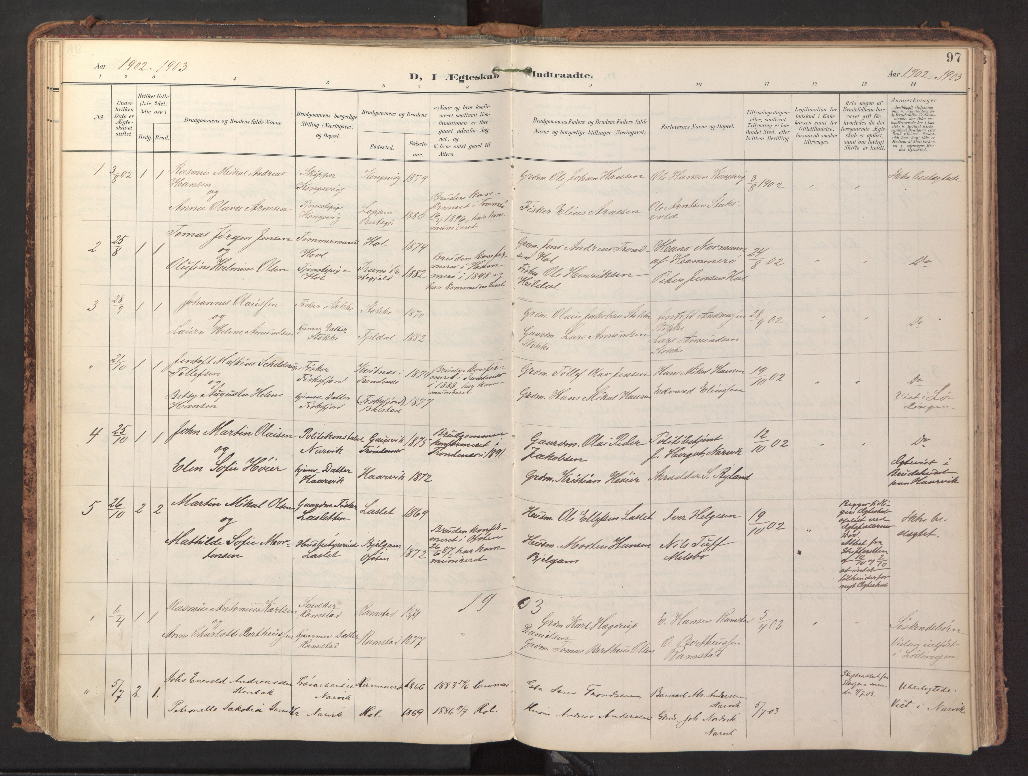 Ministerialprotokoller, klokkerbøker og fødselsregistre - Nordland, AV/SAT-A-1459/865/L0926: Parish register (official) no. 865A04, 1897-1912, p. 97