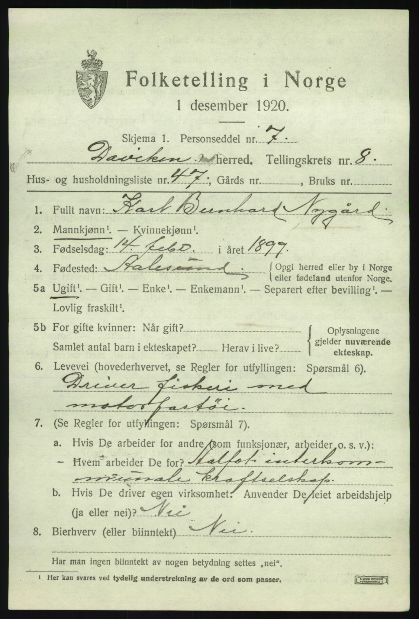 SAB, 1920 census for Davik, 1920, p. 4785