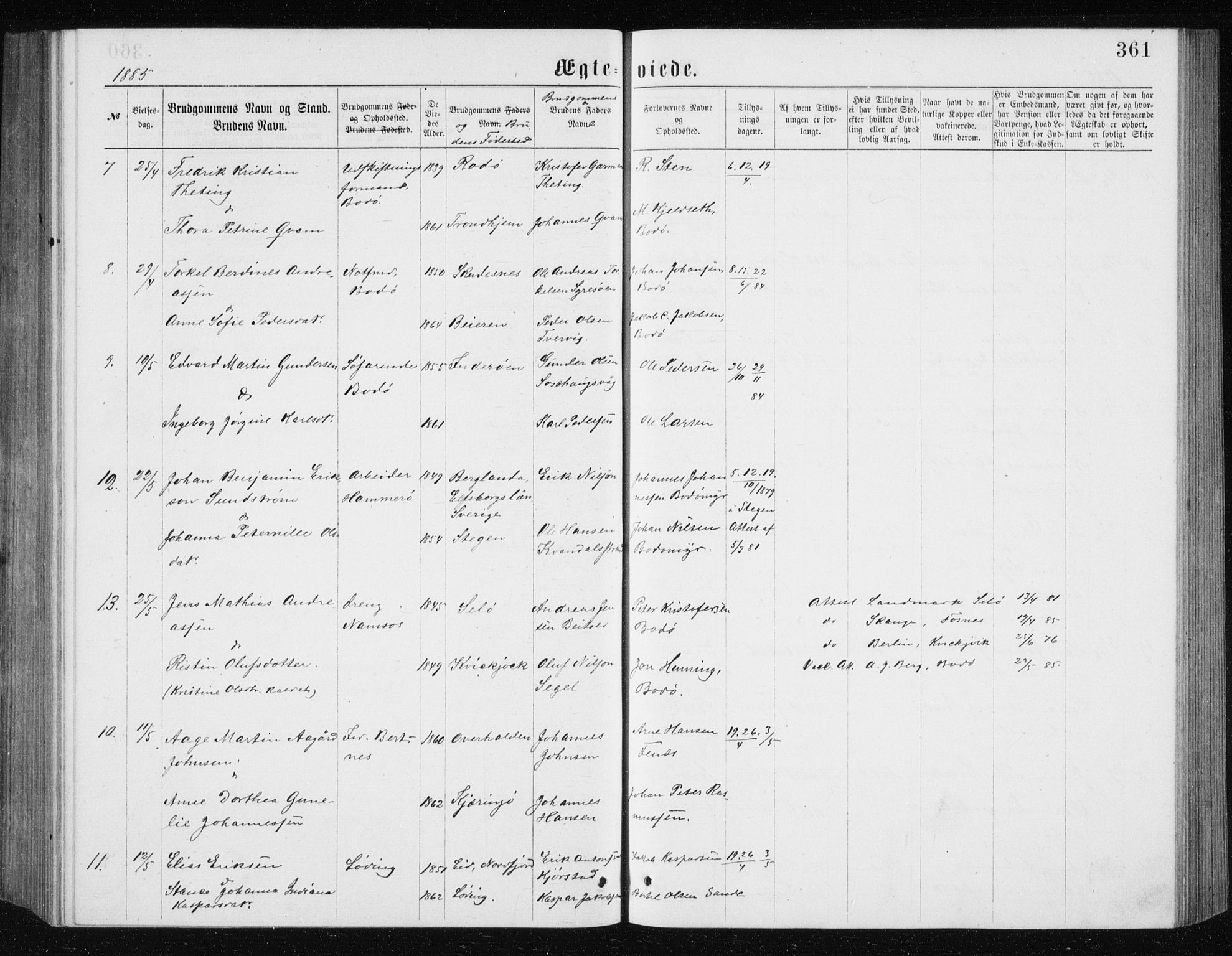 Ministerialprotokoller, klokkerbøker og fødselsregistre - Nordland, AV/SAT-A-1459/801/L0031: Parish register (copy) no. 801C06, 1883-1887, p. 361