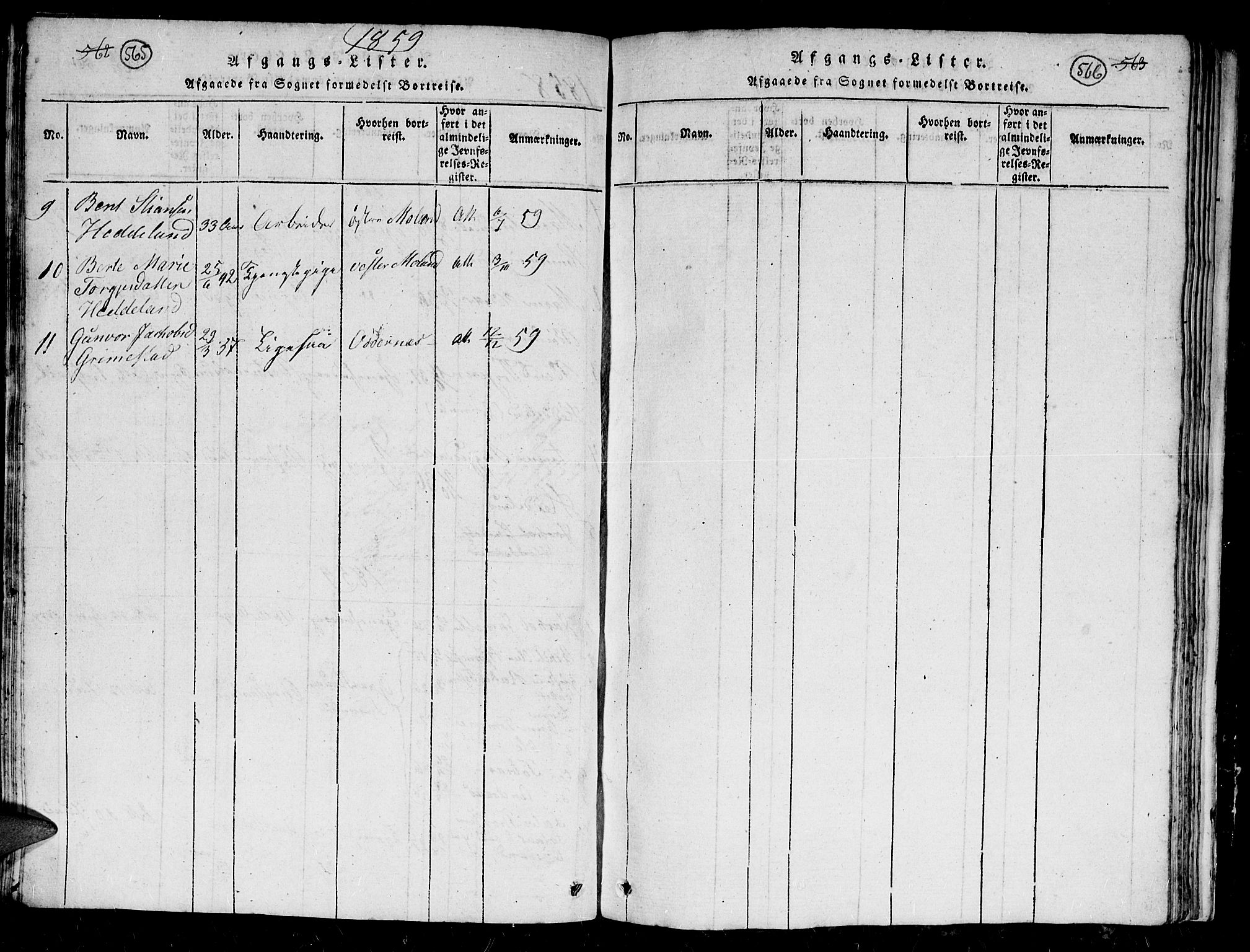 Holum sokneprestkontor, AV/SAK-1111-0022/F/Fb/Fbc/L0001: Parish register (copy) no. B 1, 1820-1859, p. 565-566