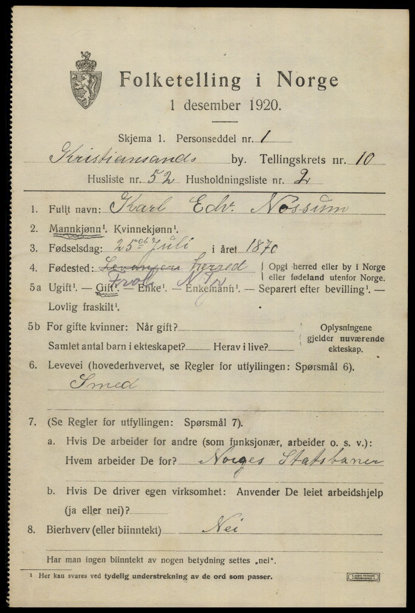 SAK, 1920 census for Kristiansand, 1920, p. 24633