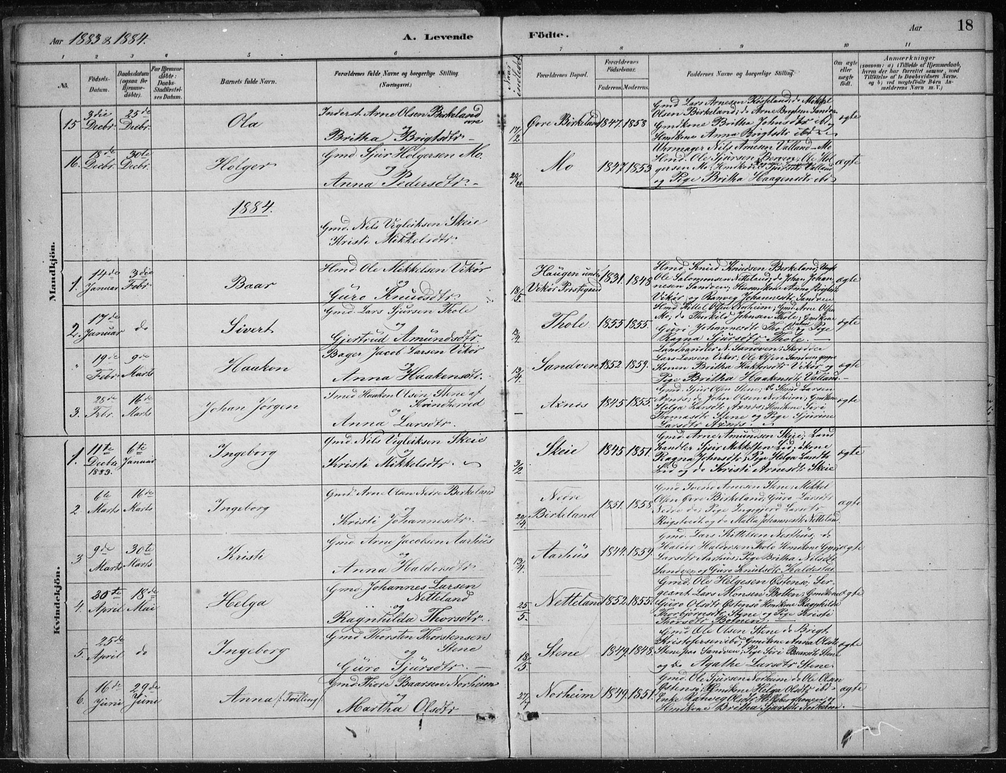 Kvam sokneprestembete, SAB/A-76201/H/Haa: Parish register (official) no. B  1, 1880-1908, p. 18