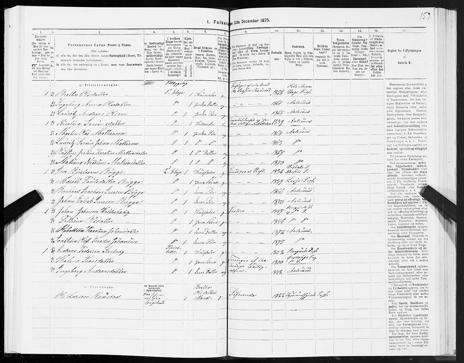 SAT, 1875 census for 1501P Ålesund, 1875, p. 2157