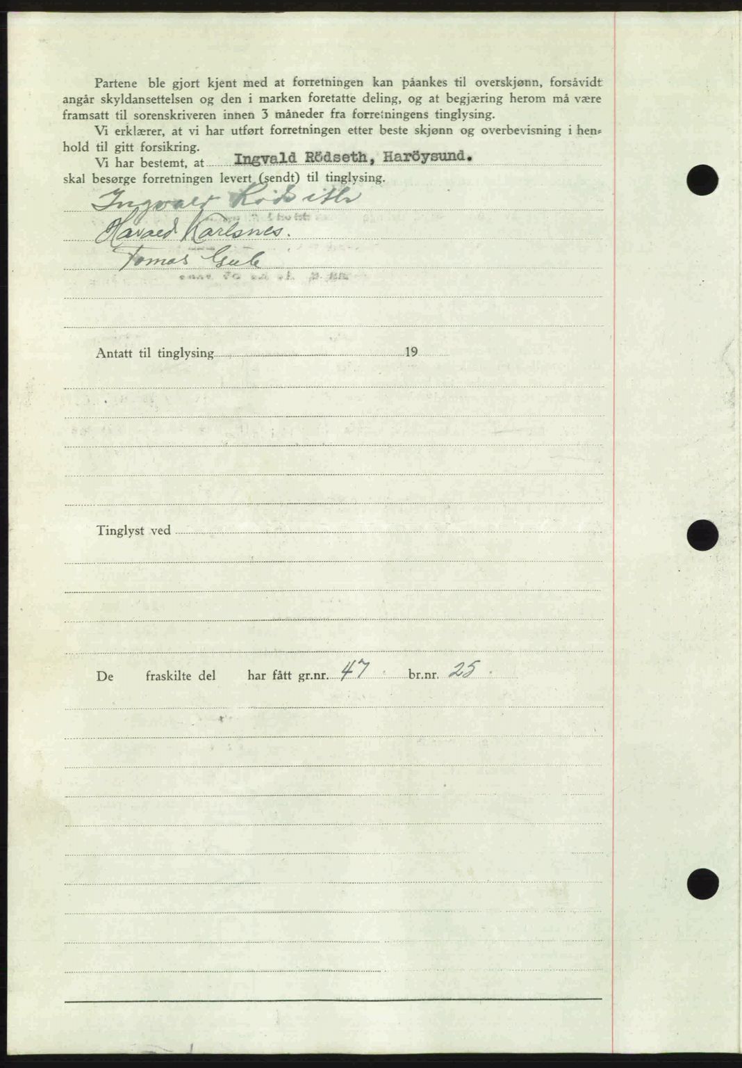 Romsdal sorenskriveri, AV/SAT-A-4149/1/2/2C: Mortgage book no. A23, 1947-1947, Diary no: : 1643/1947