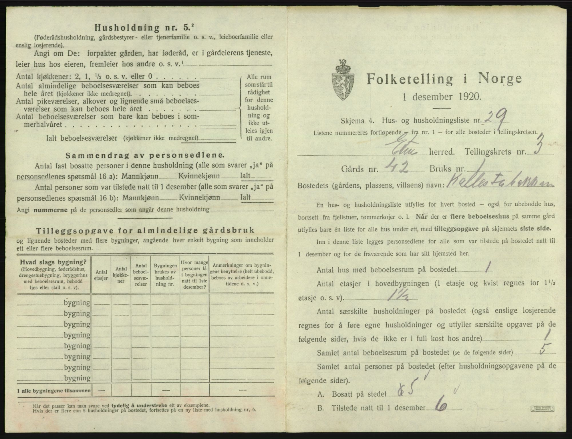 SAB, 1920 census for Etne, 1920, p. 263