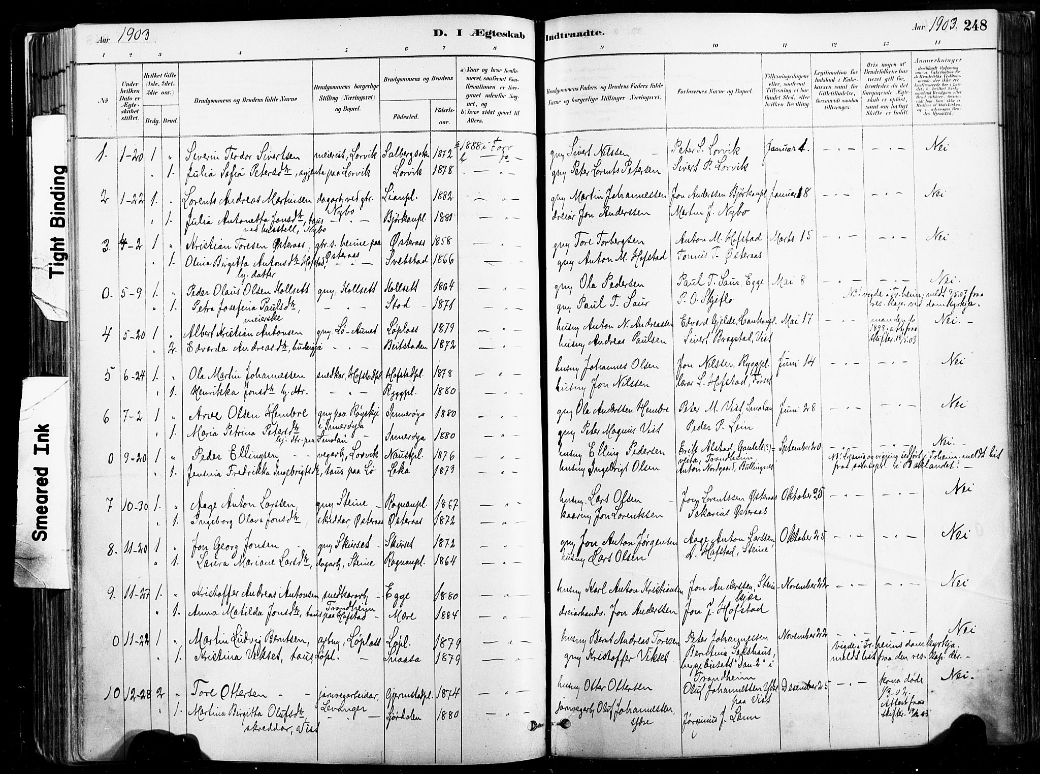 Ministerialprotokoller, klokkerbøker og fødselsregistre - Nord-Trøndelag, SAT/A-1458/735/L0351: Parish register (official) no. 735A10, 1884-1908, p. 248