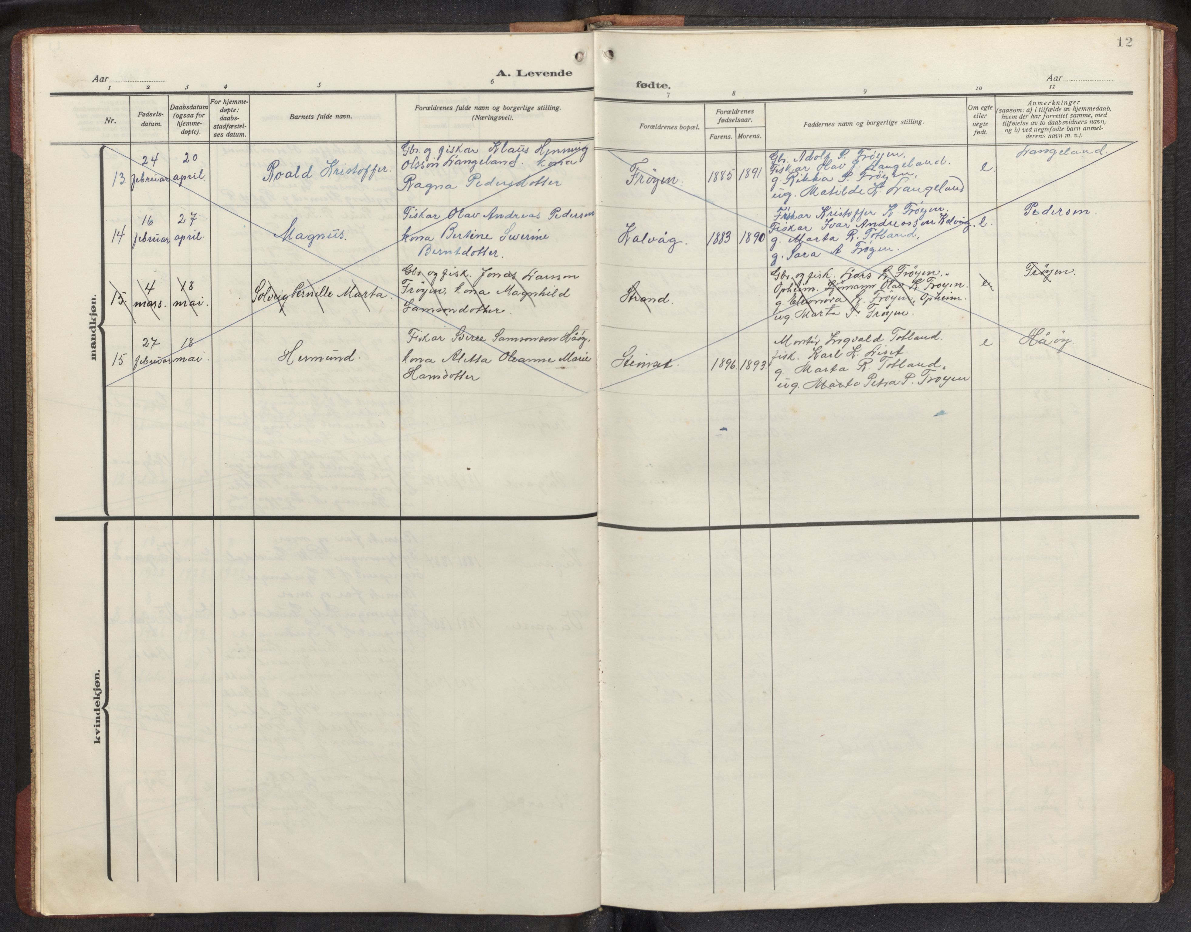 Bremanger sokneprestembete, AV/SAB-A-82201/H/Hab/Habb/L0002: Parish register (copy) no. B 2, 1926-1945, p. 11b-12a