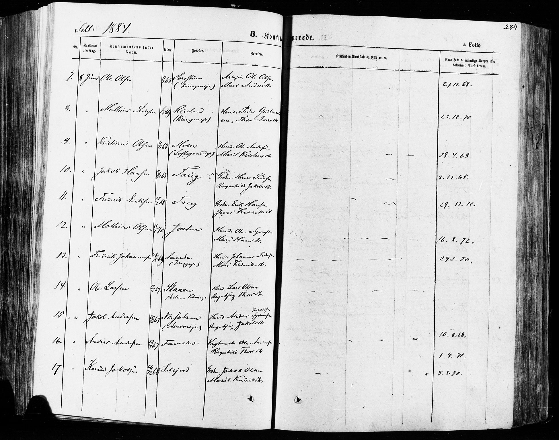 Vågå prestekontor, SAH/PREST-076/H/Ha/Haa/L0007: Parish register (official) no. 7 /1, 1872-1886, p. 284