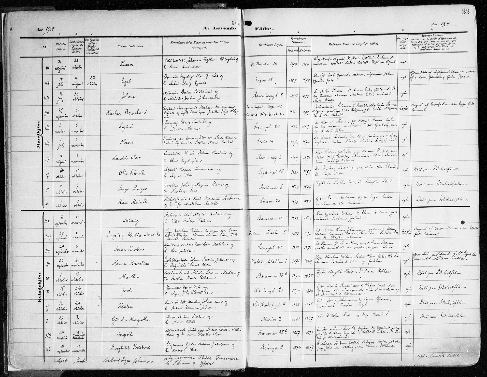 Domkirken sokneprestembete, SAB/A-74801/H/Haa/L0025: Parish register (official) no. B 8, 1903-1925, p. 22