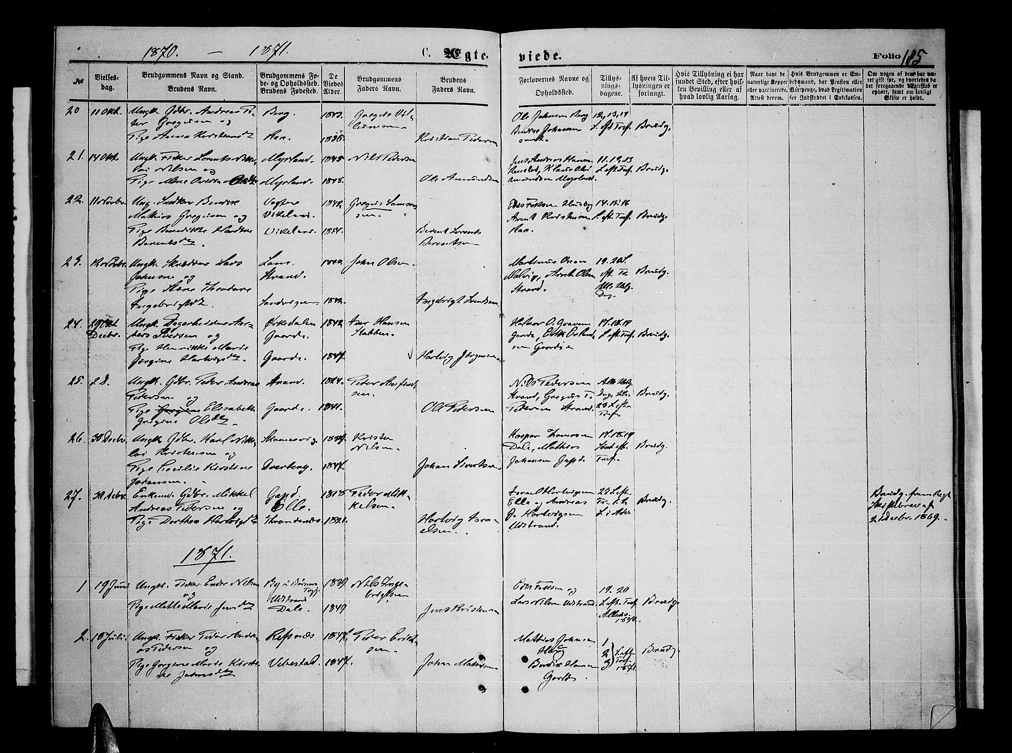 Kvæfjord sokneprestkontor, SATØ/S-1323/G/Ga/Gab/L0004klokker: Parish register (copy) no. 4, 1870-1886, p. 185