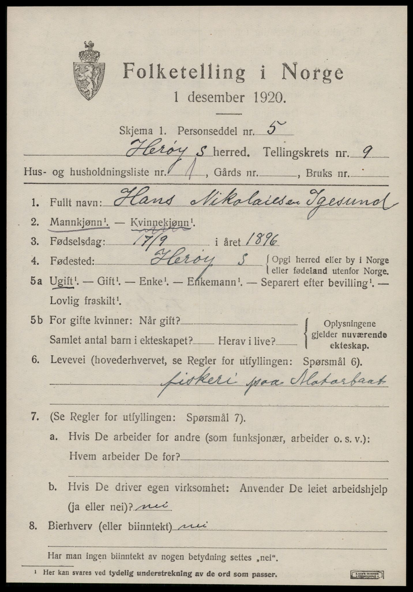 SAT, 1920 census for Herøy (MR), 1920, p. 5407