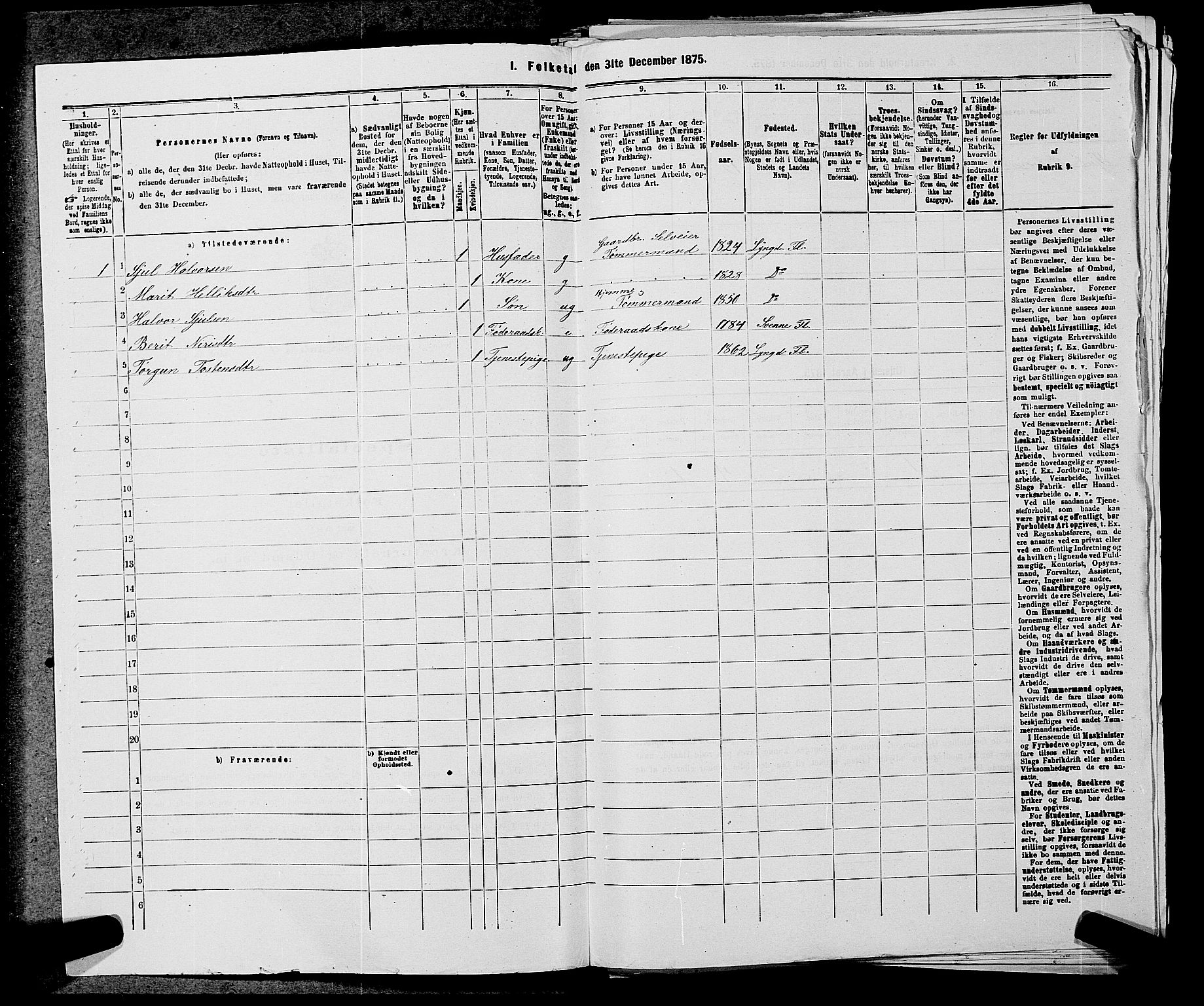 SAKO, 1875 census for 0631P Flesberg, 1875, p. 694