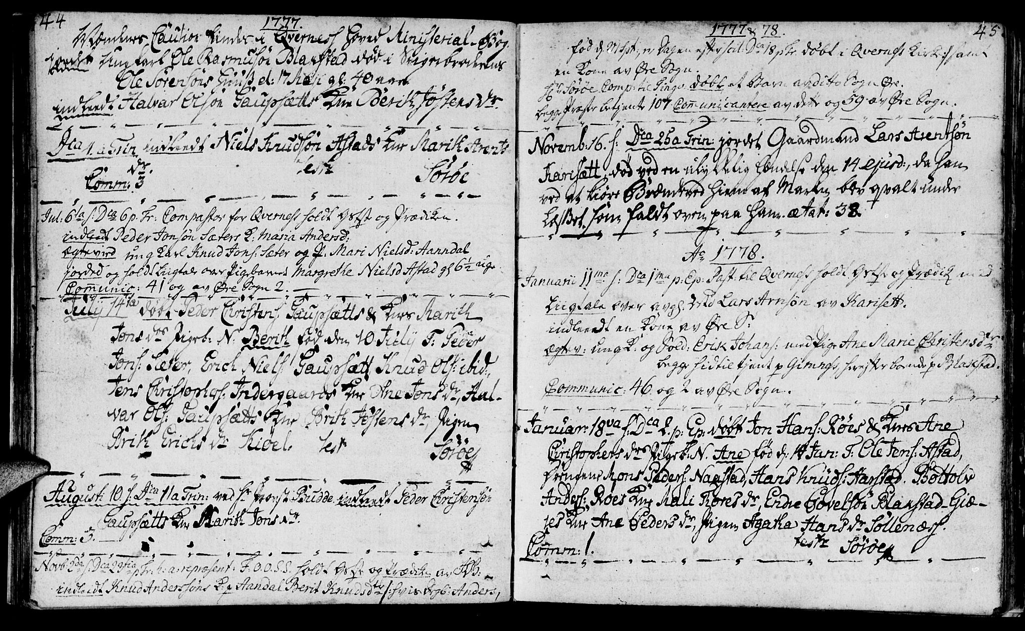 Ministerialprotokoller, klokkerbøker og fødselsregistre - Møre og Romsdal, SAT/A-1454/584/L0962: Parish register (official) no. 584A02, 1765-1812, p. 44-45
