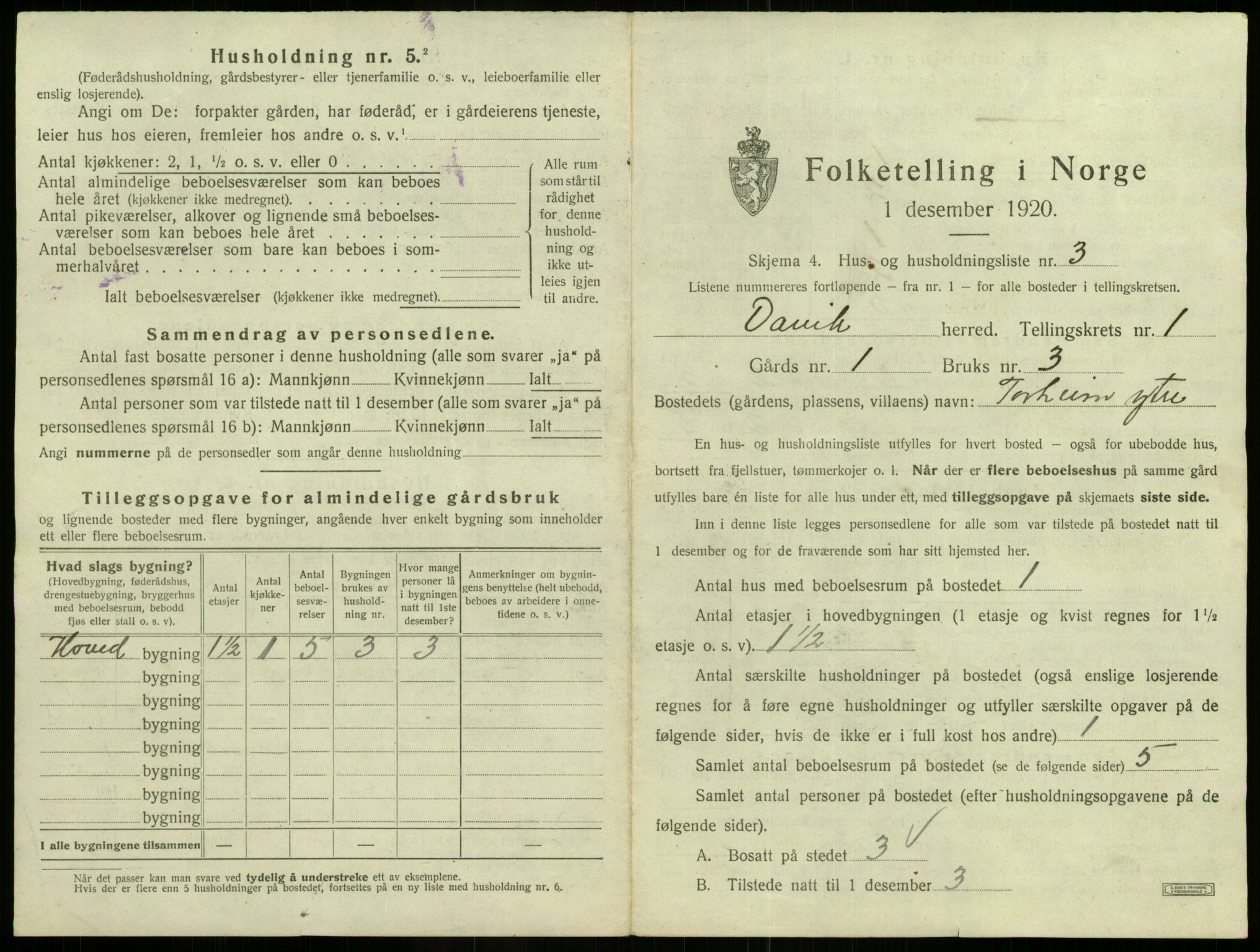 SAB, 1920 census for Davik, 1920, p. 65