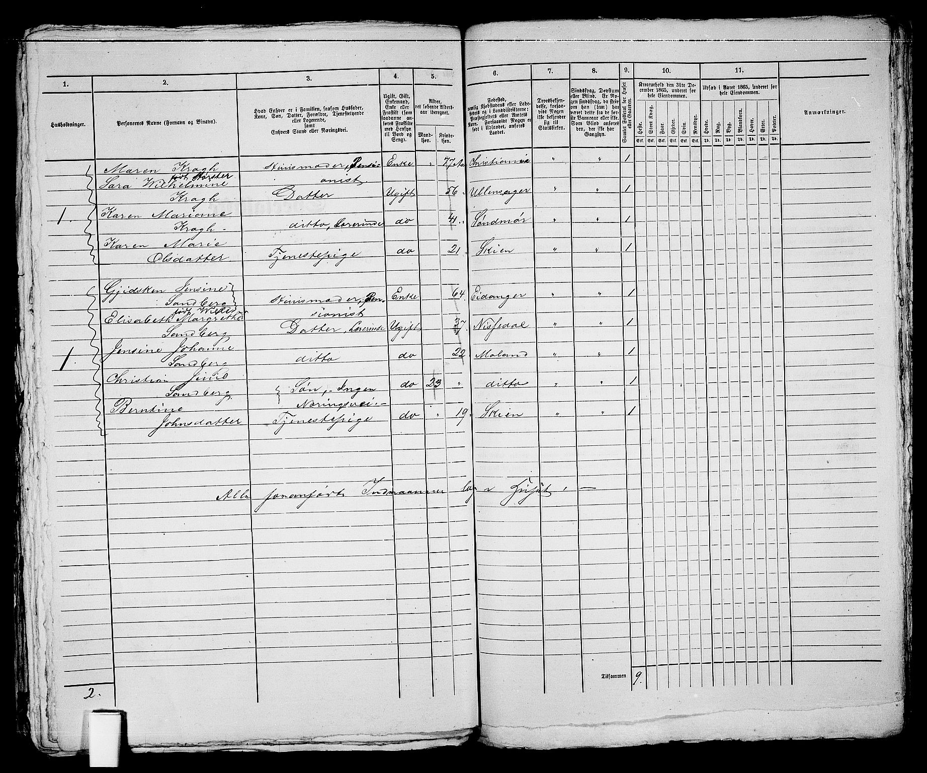 RA, 1865 census for Skien, 1865, p. 373