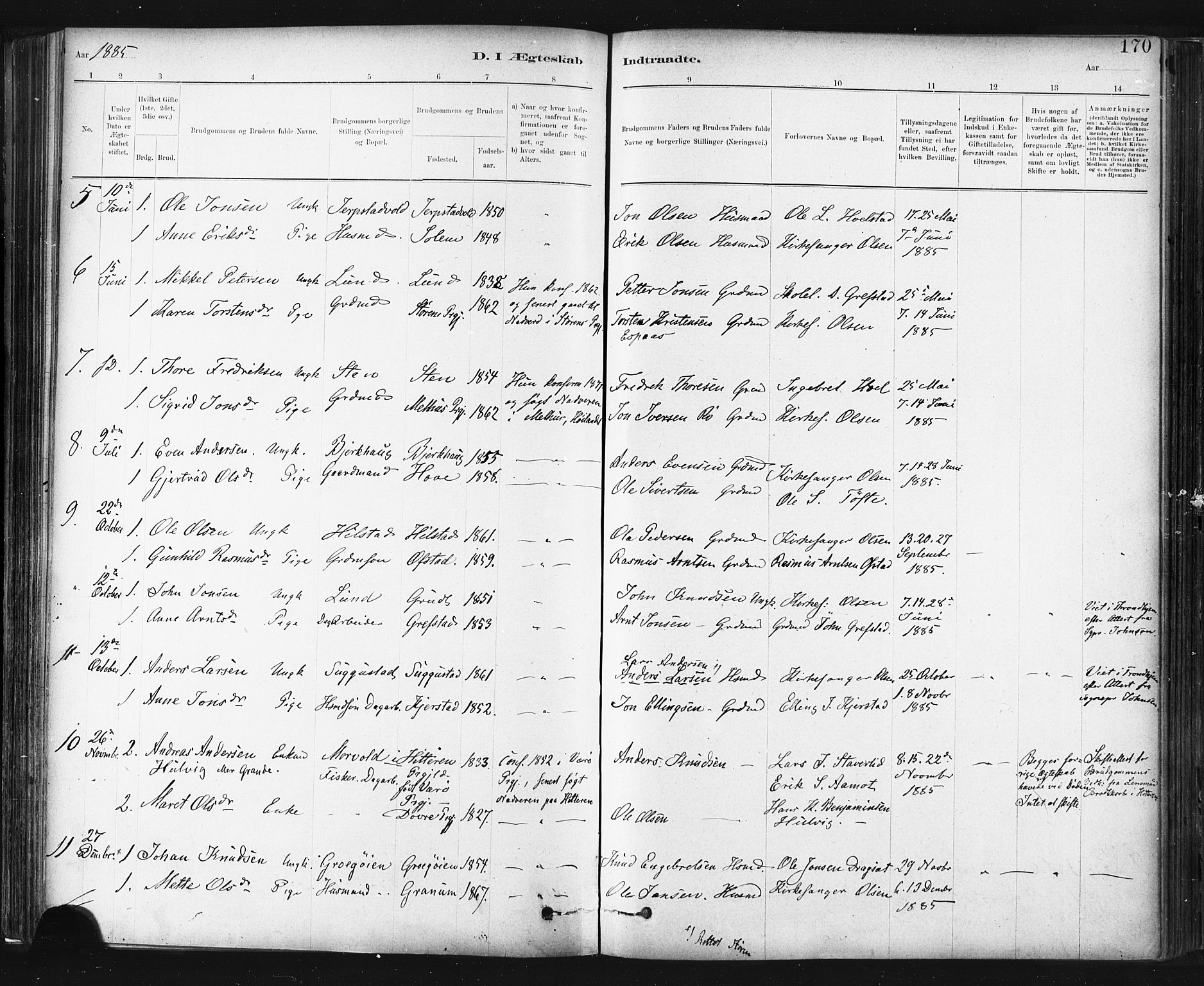Ministerialprotokoller, klokkerbøker og fødselsregistre - Sør-Trøndelag, SAT/A-1456/672/L0857: Parish register (official) no. 672A09, 1882-1893, p. 170
