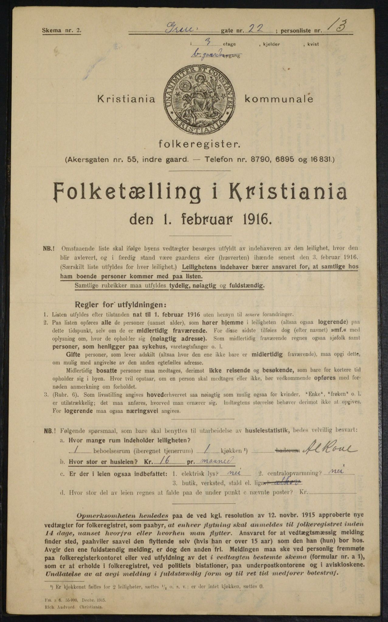 OBA, Municipal Census 1916 for Kristiania, 1916, p. 31170