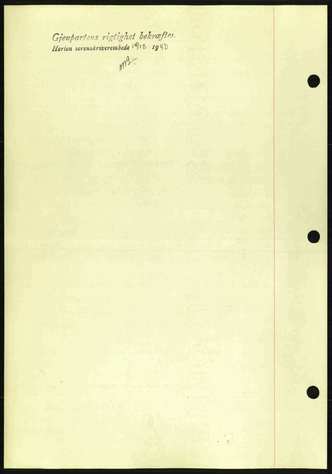 Horten sorenskriveri, SAKO/A-133/G/Ga/Gab/L0003: Mortgage book no. B-5 - B-6, 1941-1943, Diary no: : 1294/1942