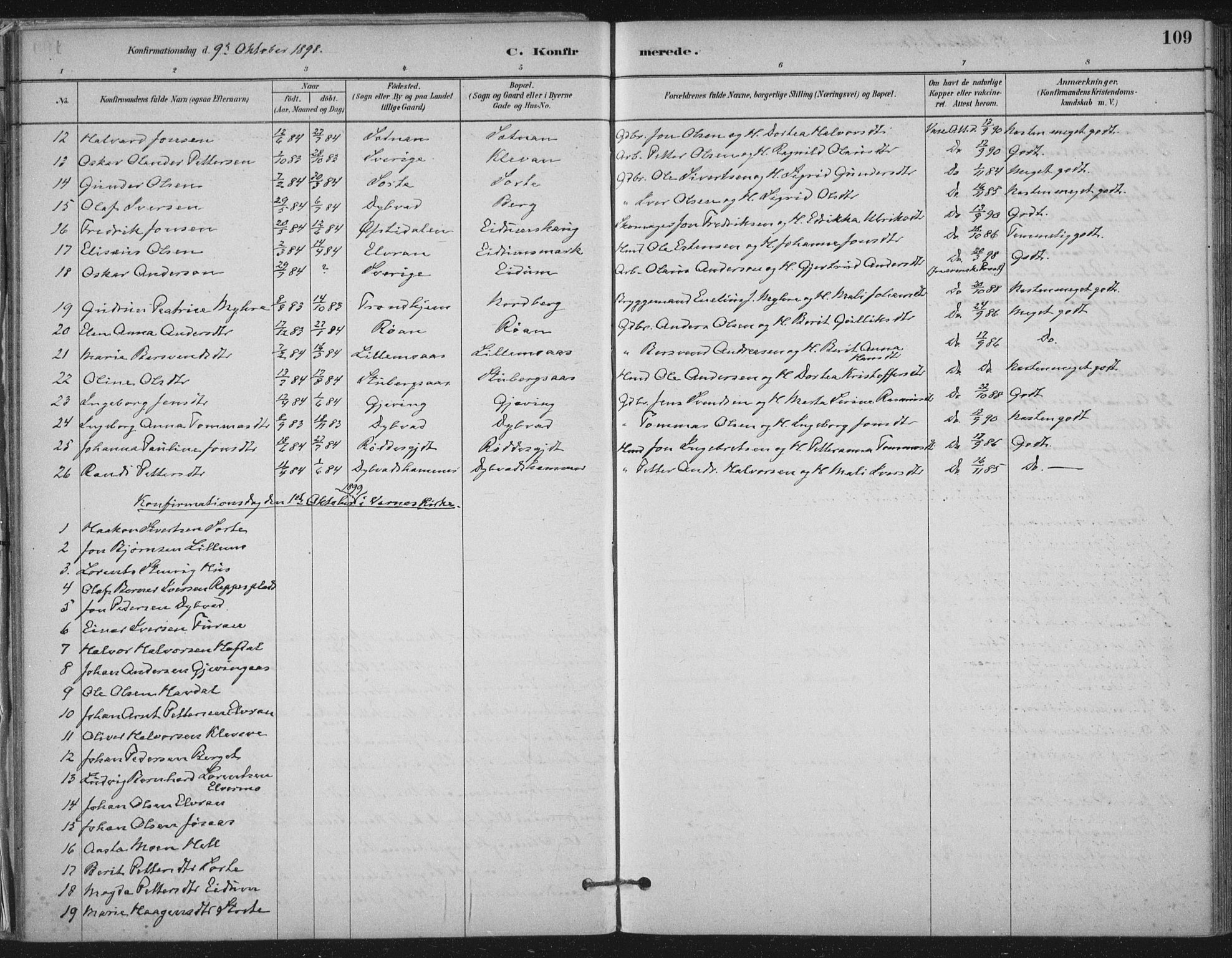 Ministerialprotokoller, klokkerbøker og fødselsregistre - Nord-Trøndelag, AV/SAT-A-1458/710/L0095: Parish register (official) no. 710A01, 1880-1914, p. 109