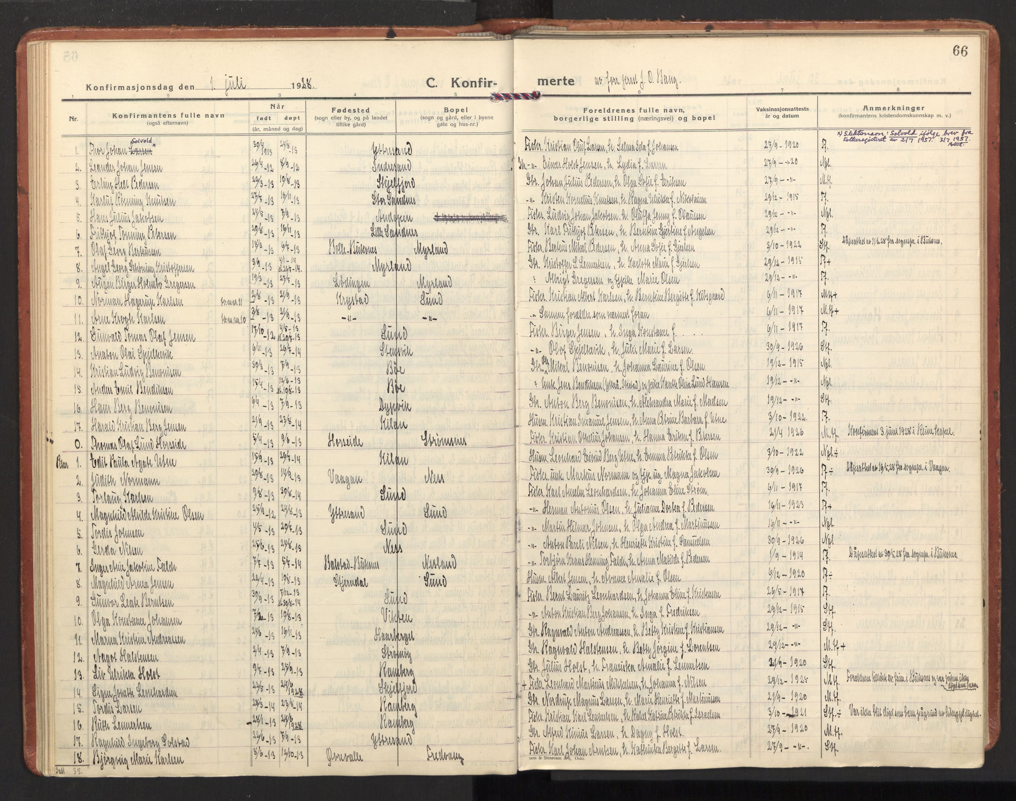 Ministerialprotokoller, klokkerbøker og fødselsregistre - Nordland, SAT/A-1459/885/L1211: Parish register (official) no. 885A11, 1927-1938, p. 66
