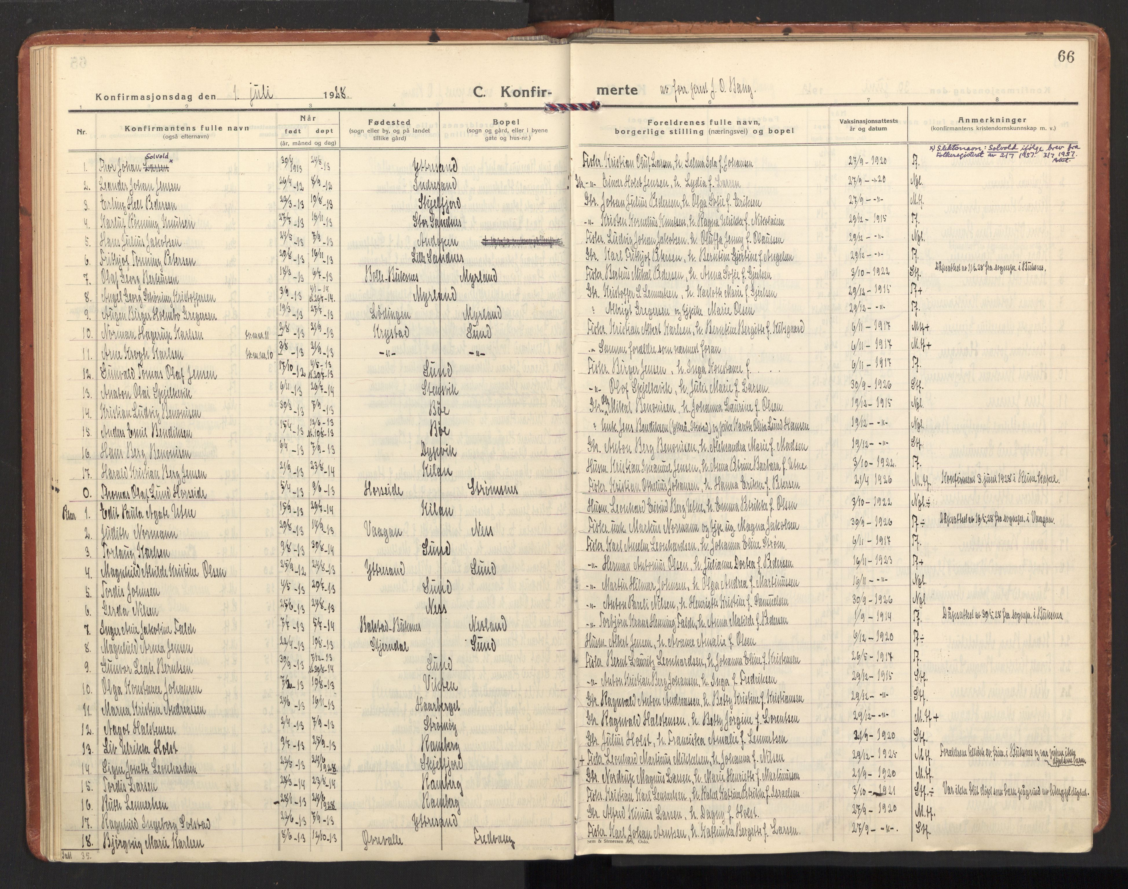 Ministerialprotokoller, klokkerbøker og fødselsregistre - Nordland, AV/SAT-A-1459/885/L1211: Parish register (official) no. 885A11, 1927-1938, p. 66