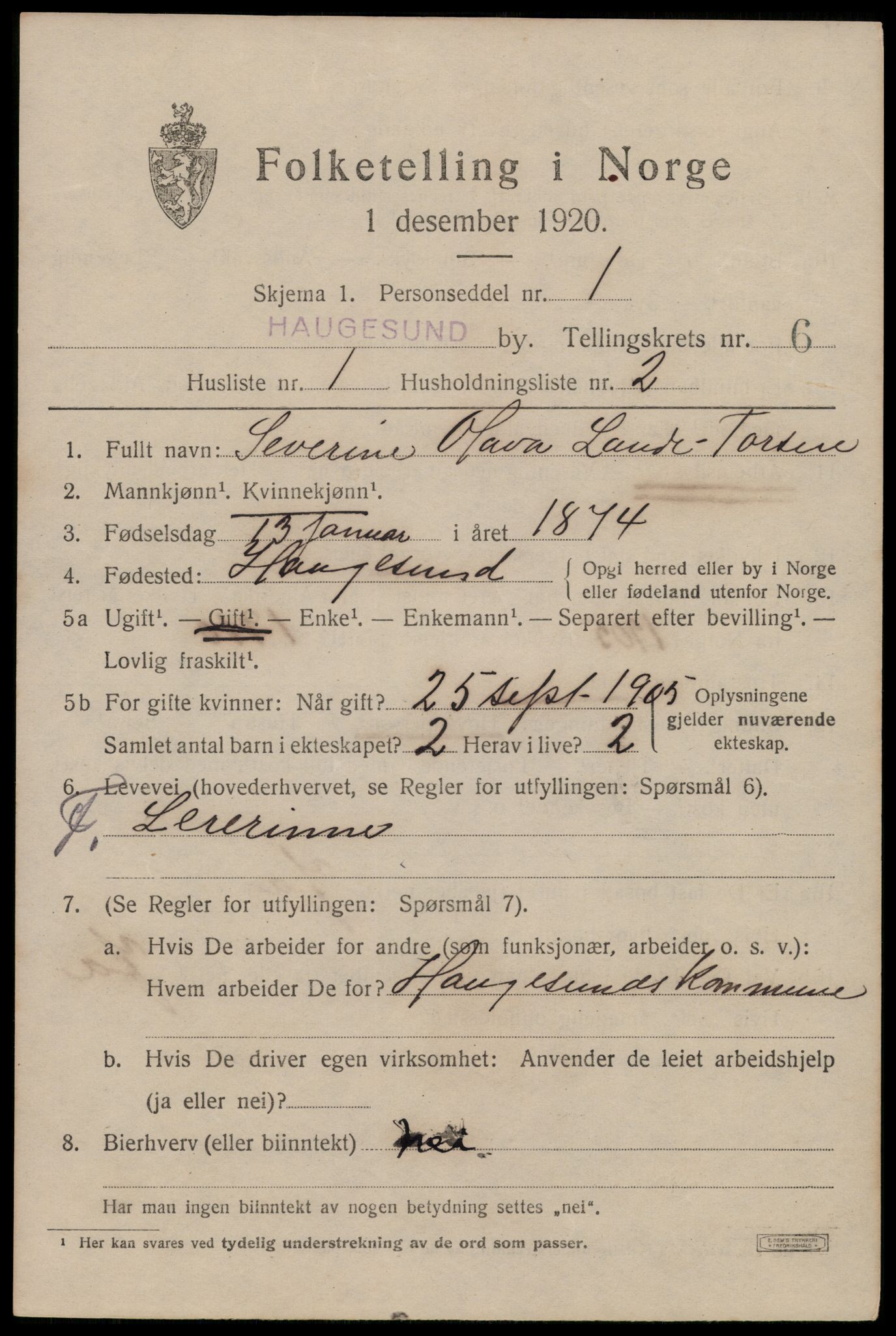 SAST, 1920 census for Haugesund, 1920, p. 21437
