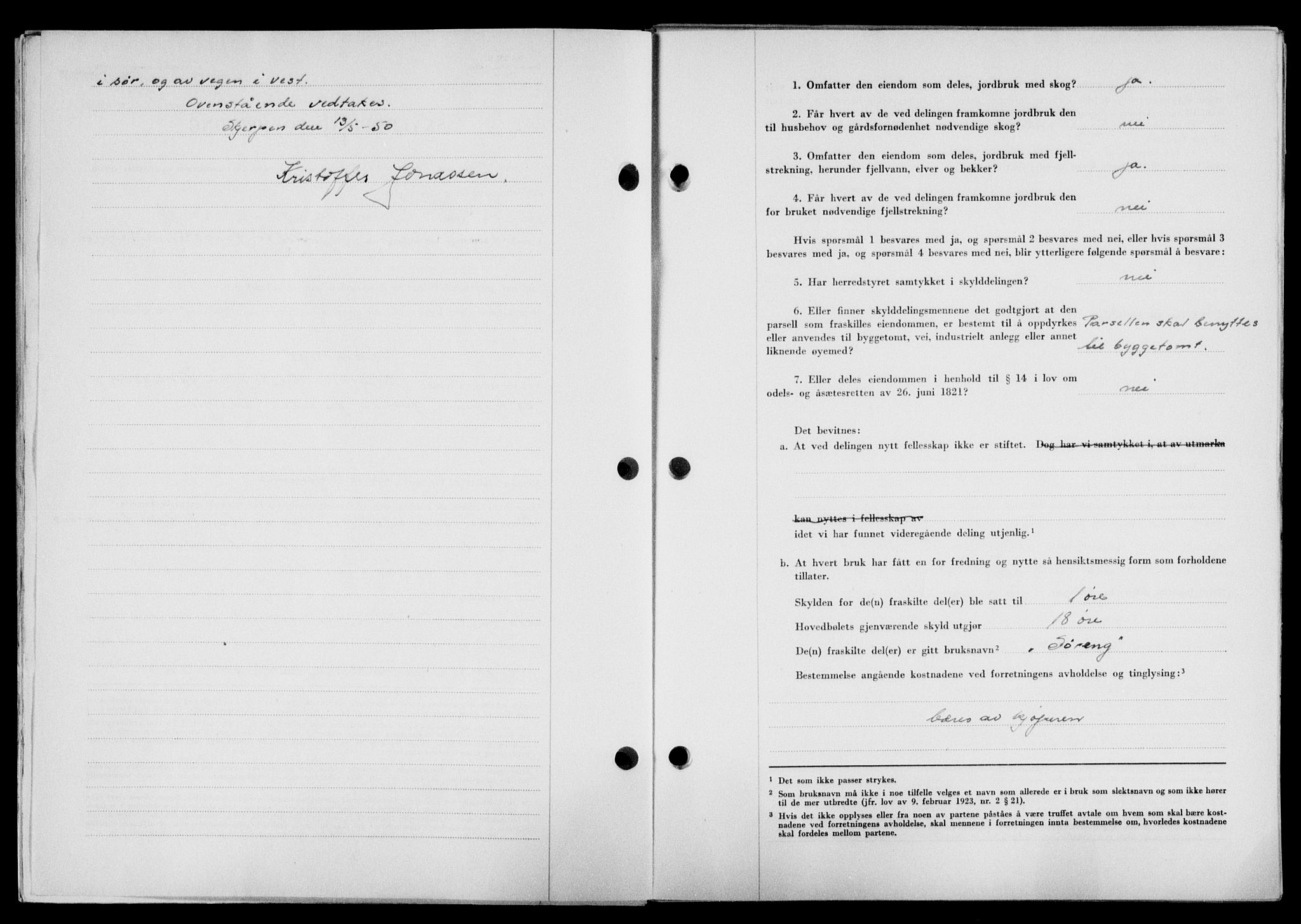 Lofoten sorenskriveri, SAT/A-0017/1/2/2C/L0023a: Mortgage book no. 23a, 1950-1950, Diary no: : 1280/1950