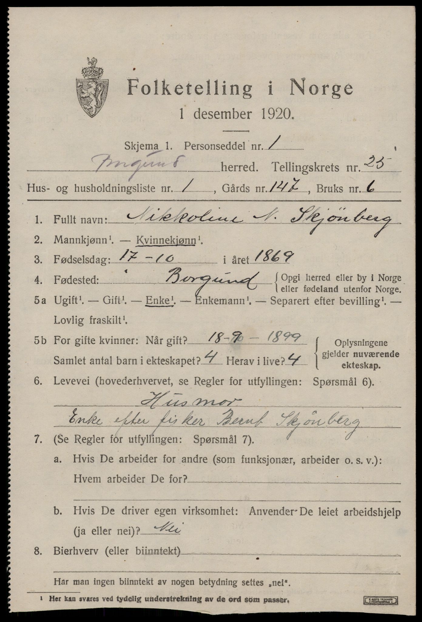 SAT, 1920 census for Borgund, 1920, p. 16798