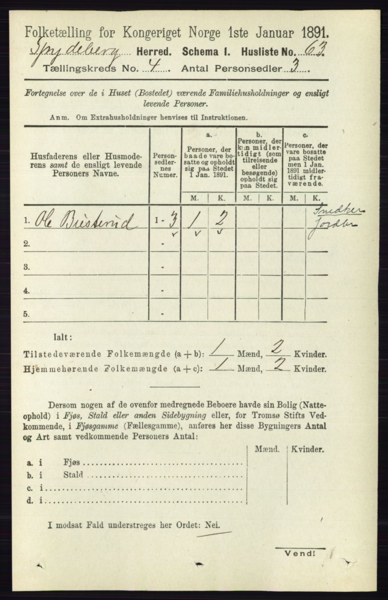 RA, 1891 census for 0123 Spydeberg, 1891, p. 1915