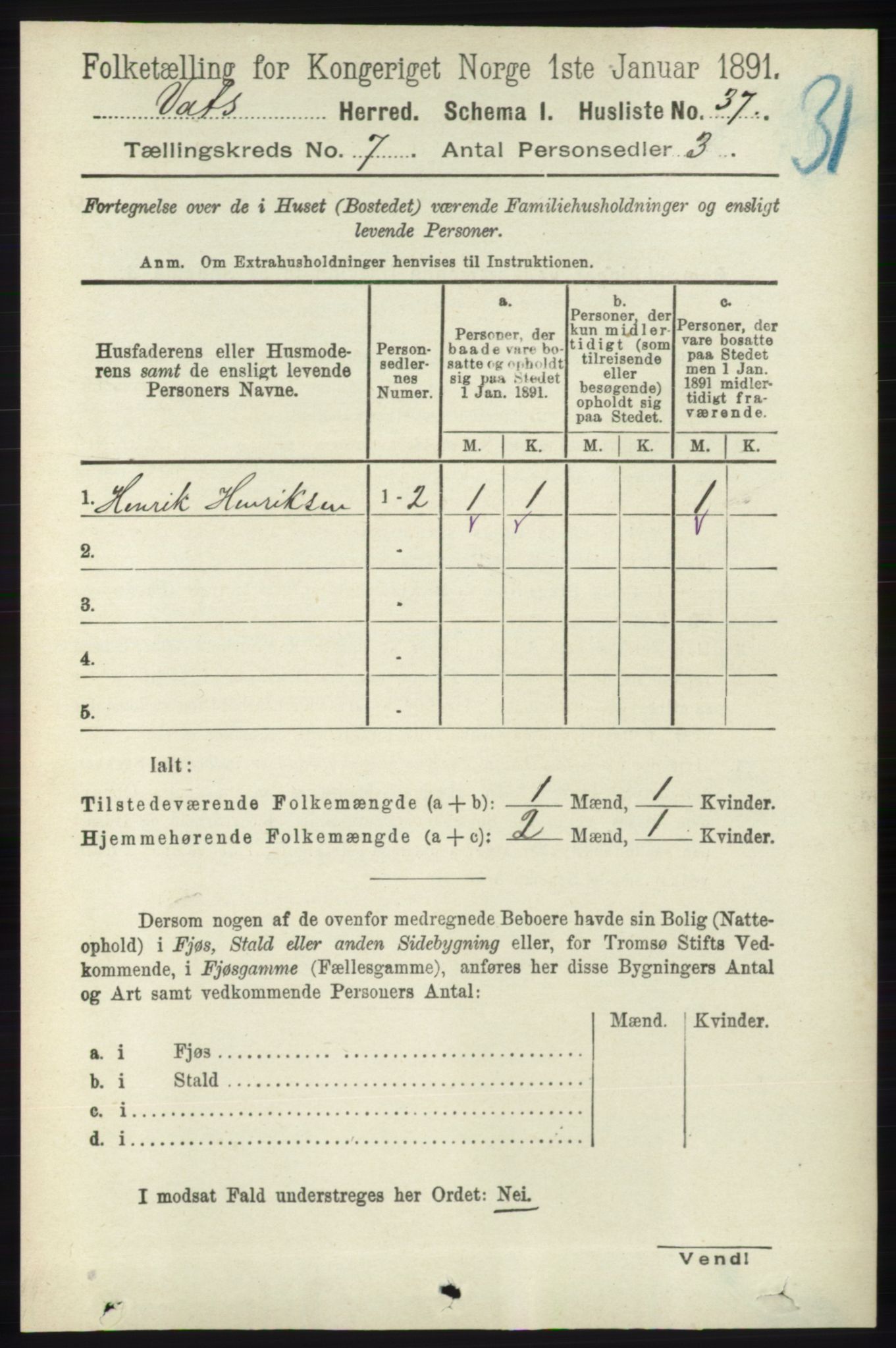 RA, 1891 census for 1155 Vats, 1891, p. 1096