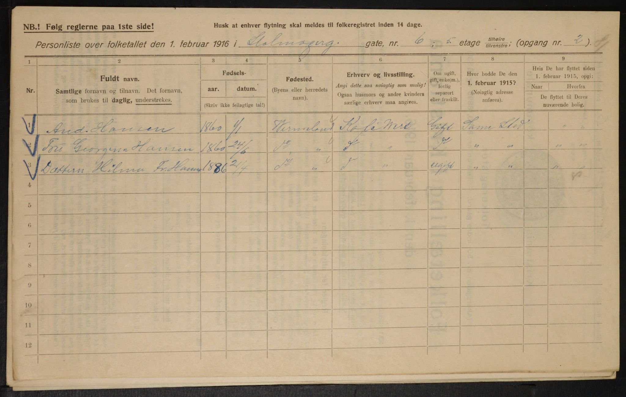 OBA, Municipal Census 1916 for Kristiania, 1916, p. 105459