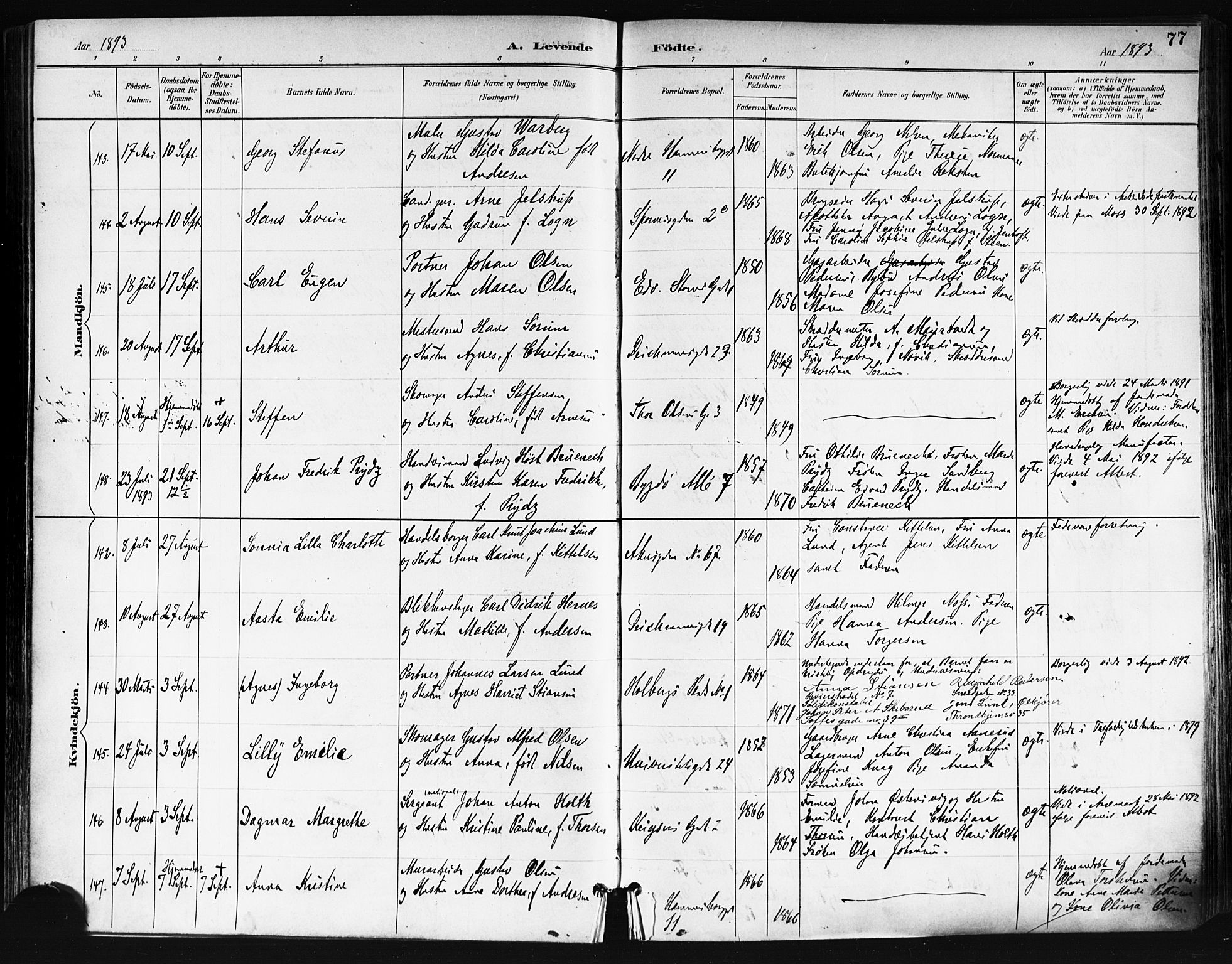 Trefoldighet prestekontor Kirkebøker, AV/SAO-A-10882/F/Fa/L0006: Parish register (official) no. I 6, 1891-1899, p. 77