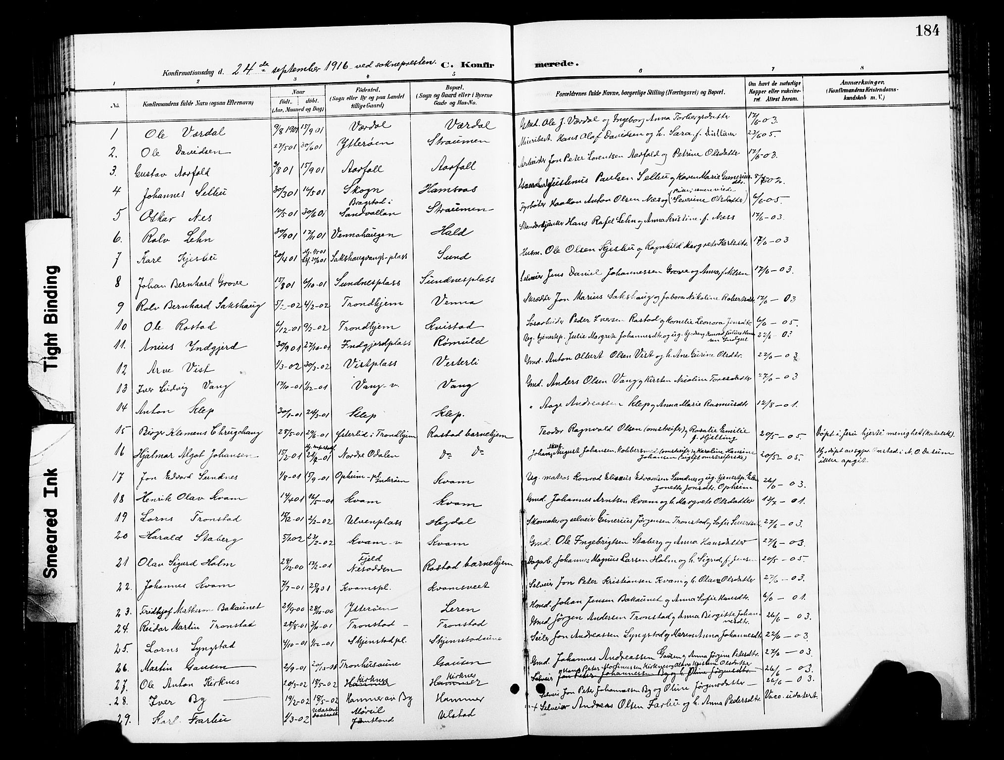 Ministerialprotokoller, klokkerbøker og fødselsregistre - Nord-Trøndelag, SAT/A-1458/730/L0302: Parish register (copy) no. 730C05, 1898-1924, p. 184