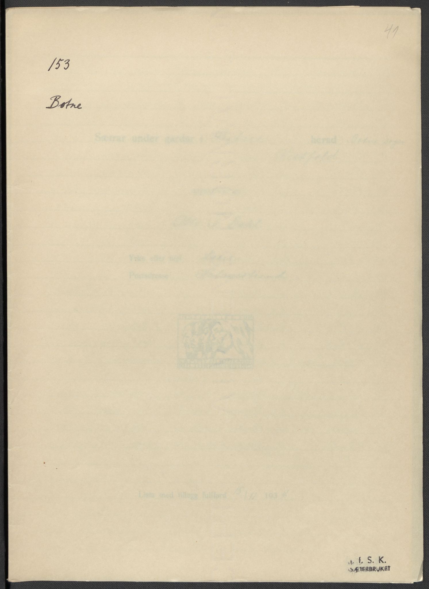 Instituttet for sammenlignende kulturforskning, AV/RA-PA-0424/F/Fc/L0006/0003: Eske B6: / Vestfold (perm XV), 1932-1935, p. 41