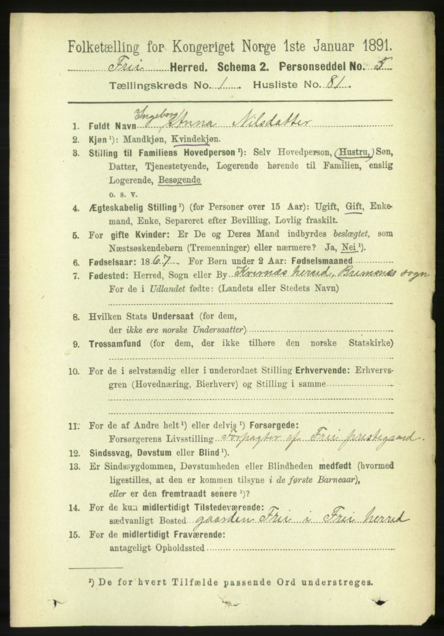 RA, 1891 census for 1556 Frei, 1891, p. 665