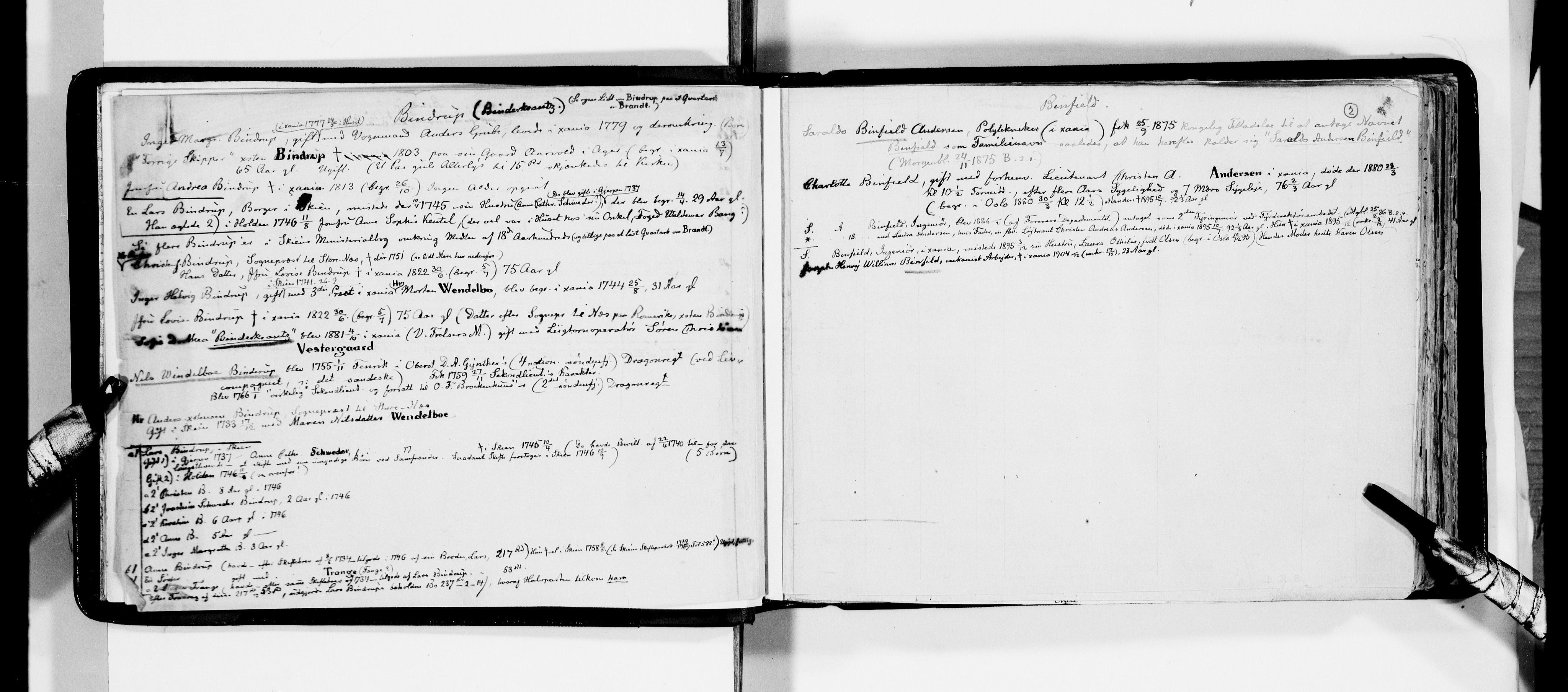 Lassens samlinger, AV/RA-PA-0051/F/Fa/L0006: Personalhistoriske og genealogiske opptegnelser: Bindrup - Bolwig, 1500-1907