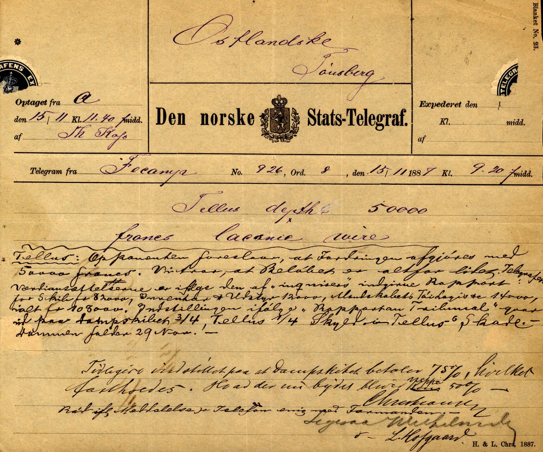 Pa 63 - Østlandske skibsassuranceforening, VEMU/A-1079/G/Ga/L0020/0001: Havaridokumenter / Tellus, Telanak, Wilhelmine, 1887, p. 71