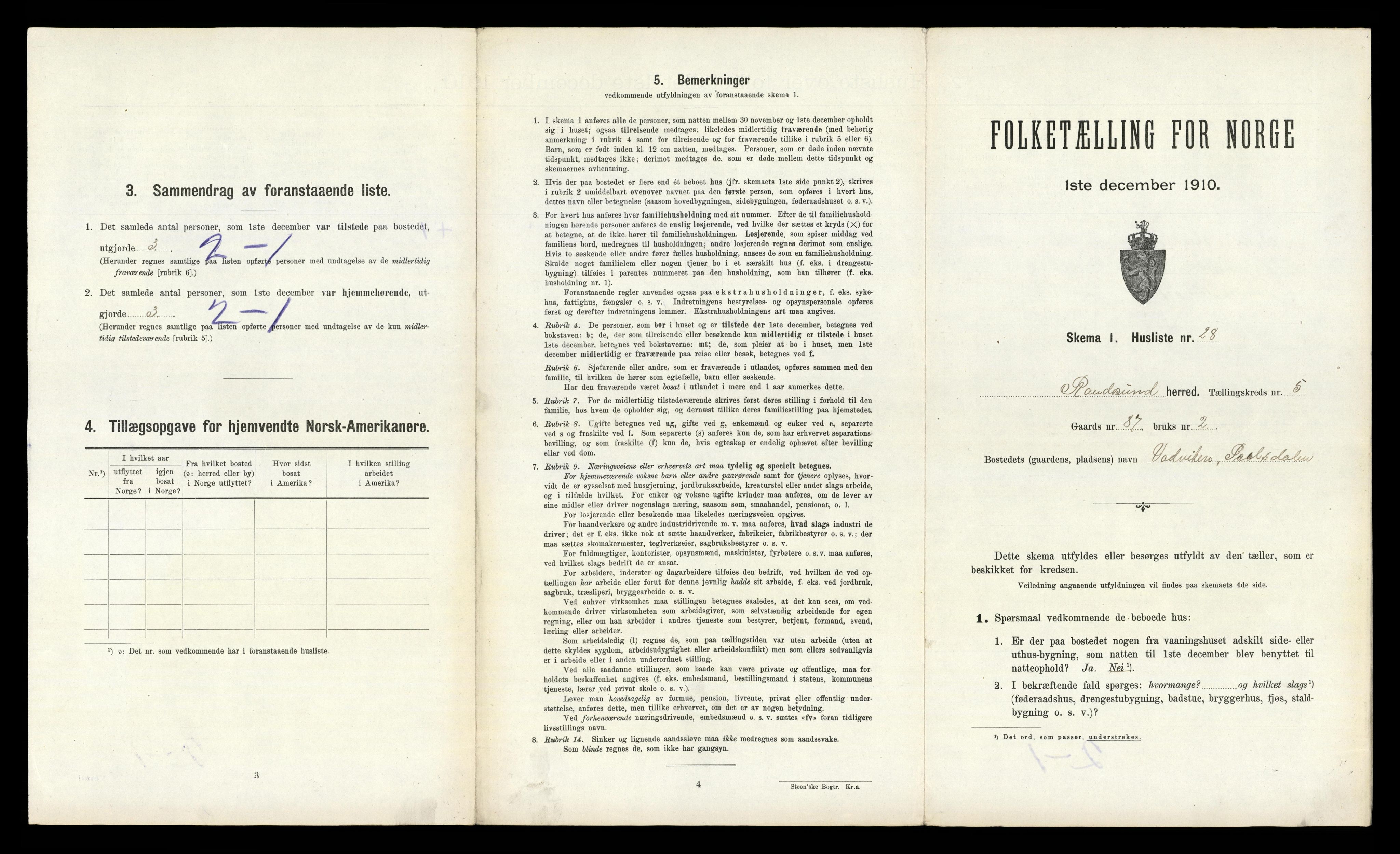 RA, 1910 census for Randesund, 1910, p. 428