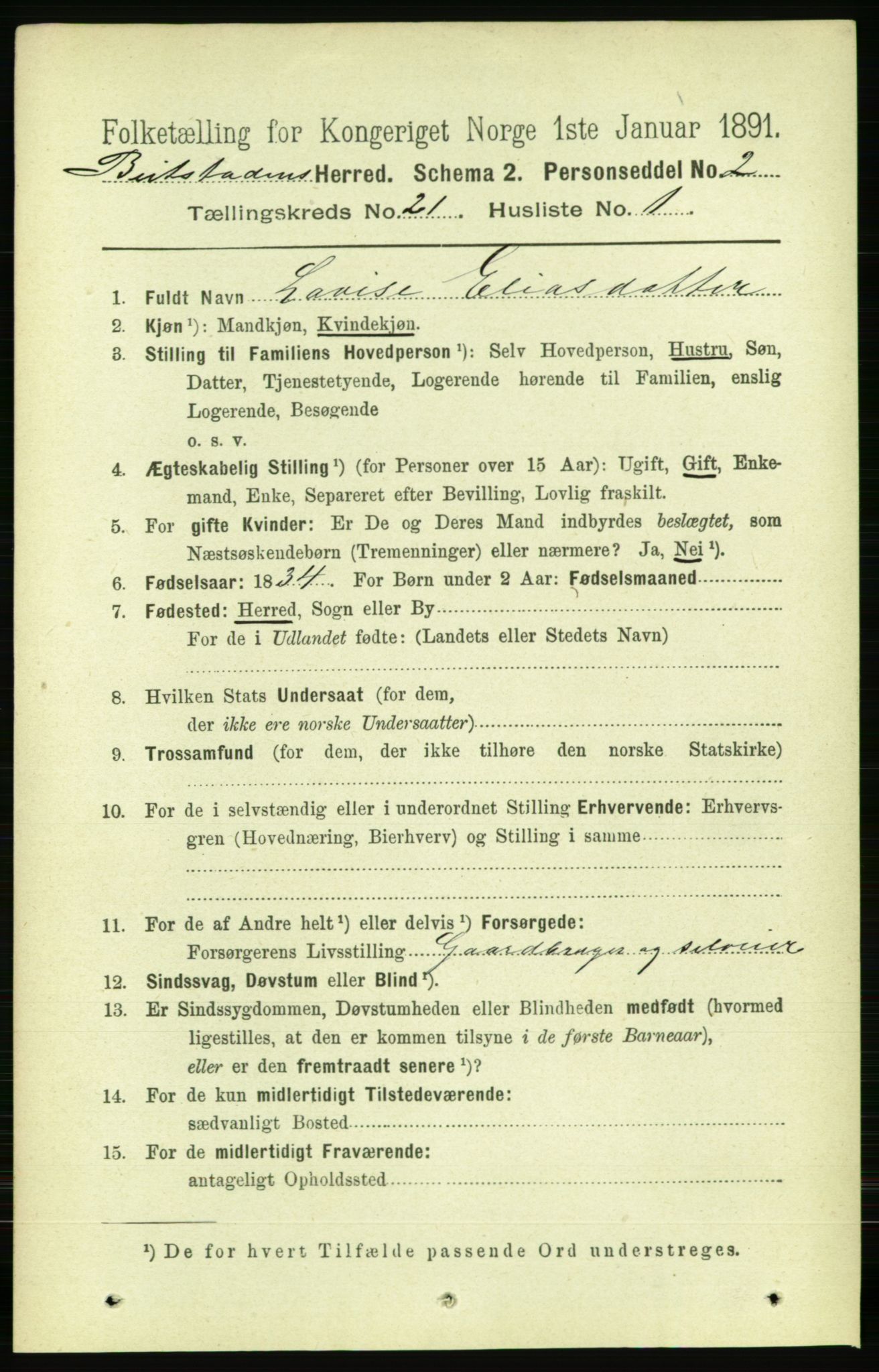 RA, 1891 census for 1727 Beitstad, 1891, p. 5424