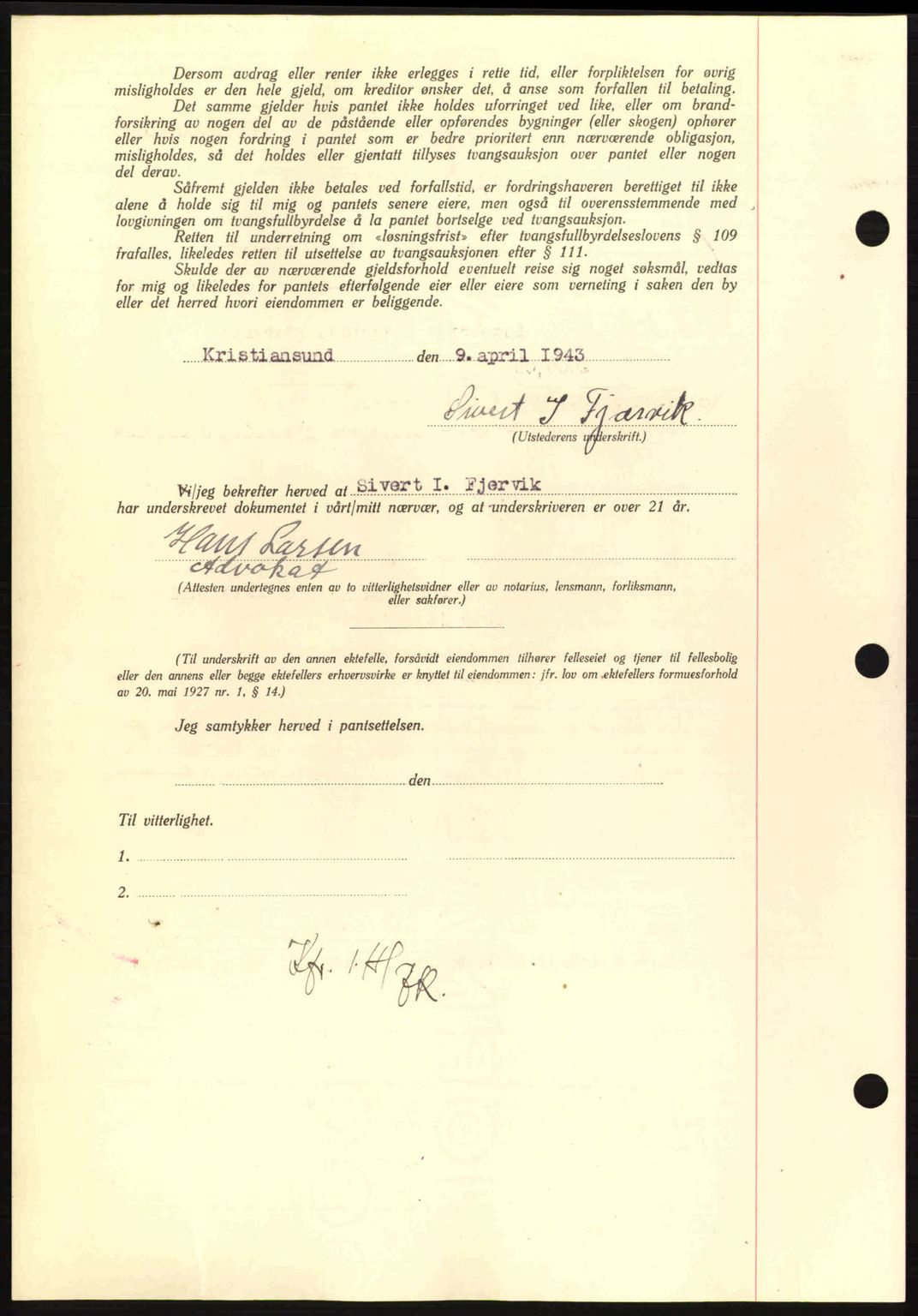 Nordmøre sorenskriveri, AV/SAT-A-4132/1/2/2Ca: Mortgage book no. B90, 1942-1943, Diary no: : 1026/1943